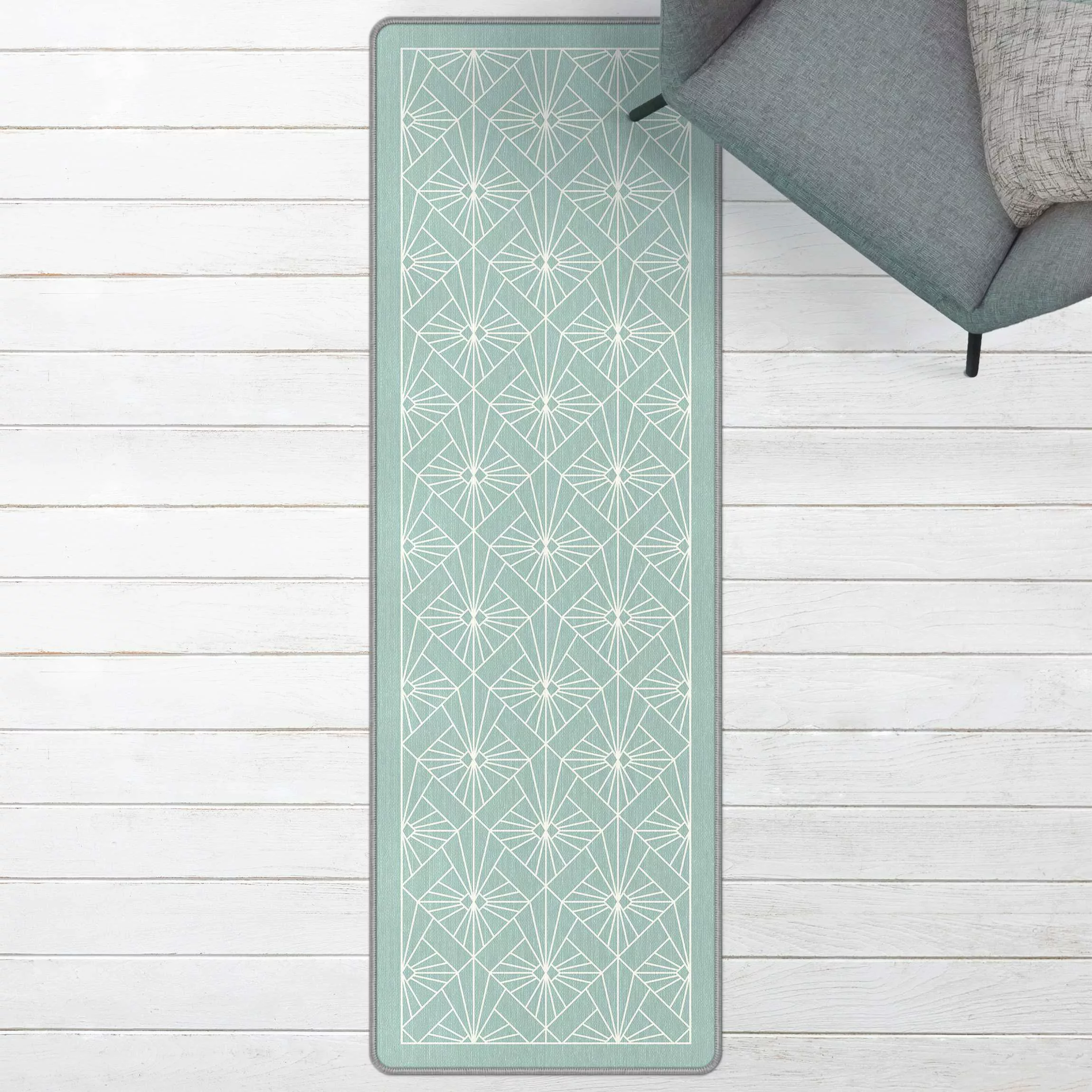 Teppich Art Deco Strahlen Muster mit Rahmen günstig online kaufen