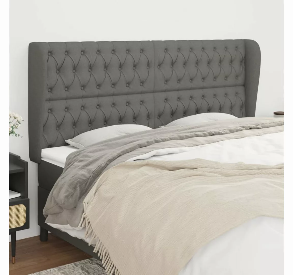 vidaXL Bett, Kopfteil mit Ohren Dunkelgrau 203x23x118/128 cm Stoff günstig online kaufen