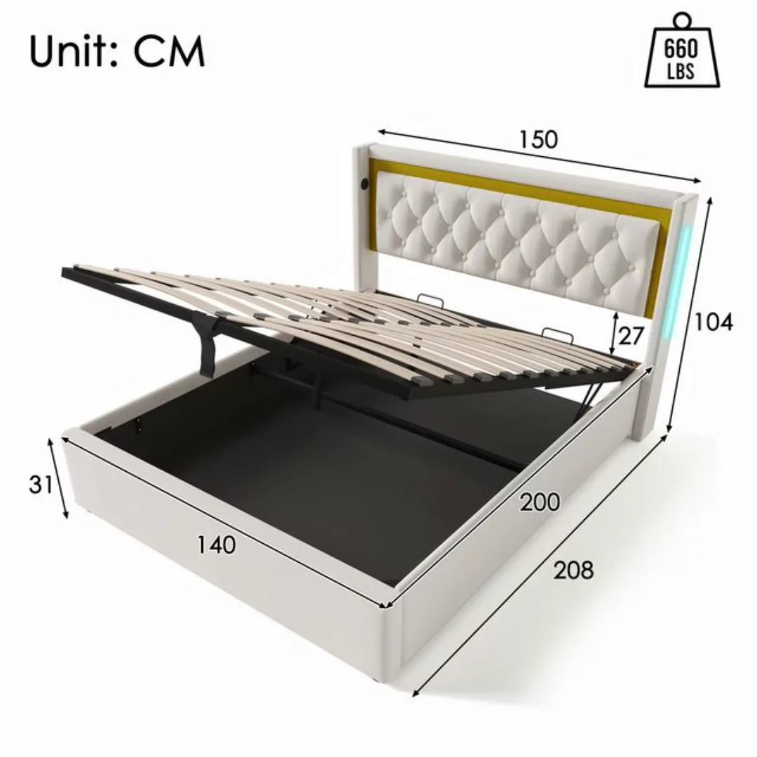 DOPWii Polsterbett Doppelbett Stauraum Bettkasten mit USB Typ C Ladefunktio günstig online kaufen