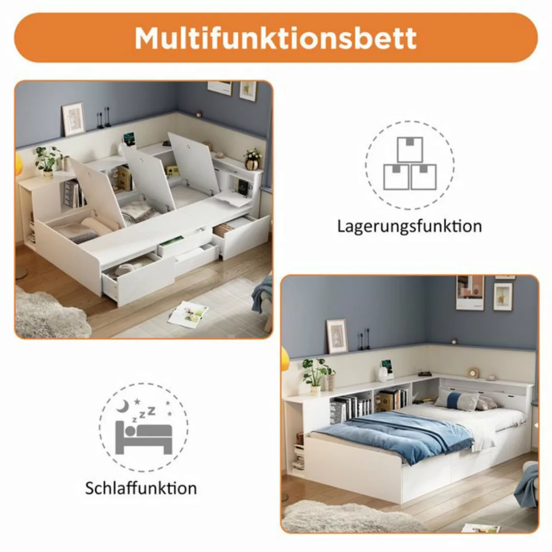 FUROKOY Kinderbett Kinderbett 90x200cm, Jugendbett mit Schubladen Bücherreg günstig online kaufen