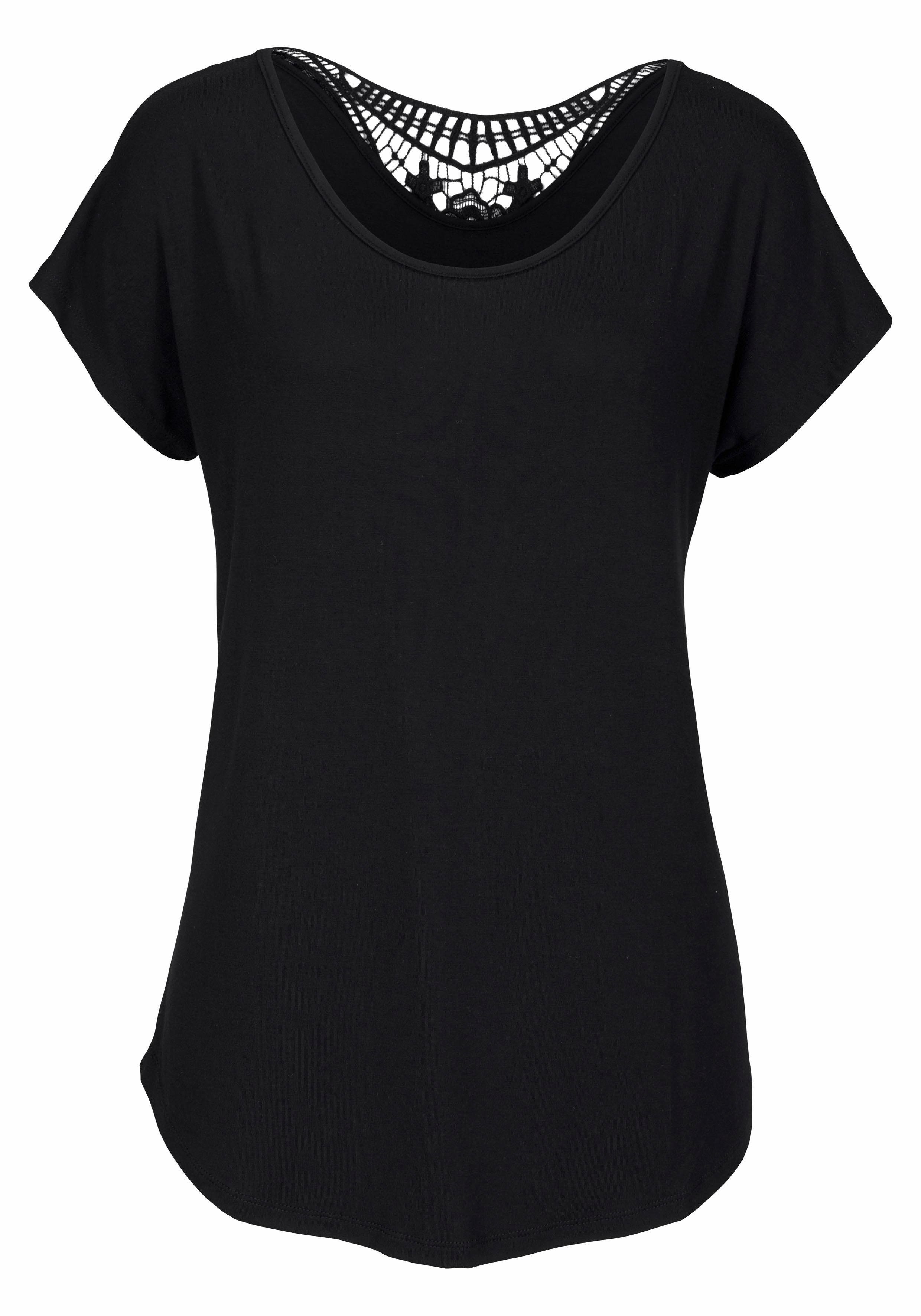 LASCANA Strandshirt mit Spitzeneinsatz, T-Shirt, lockere günstig online kaufen