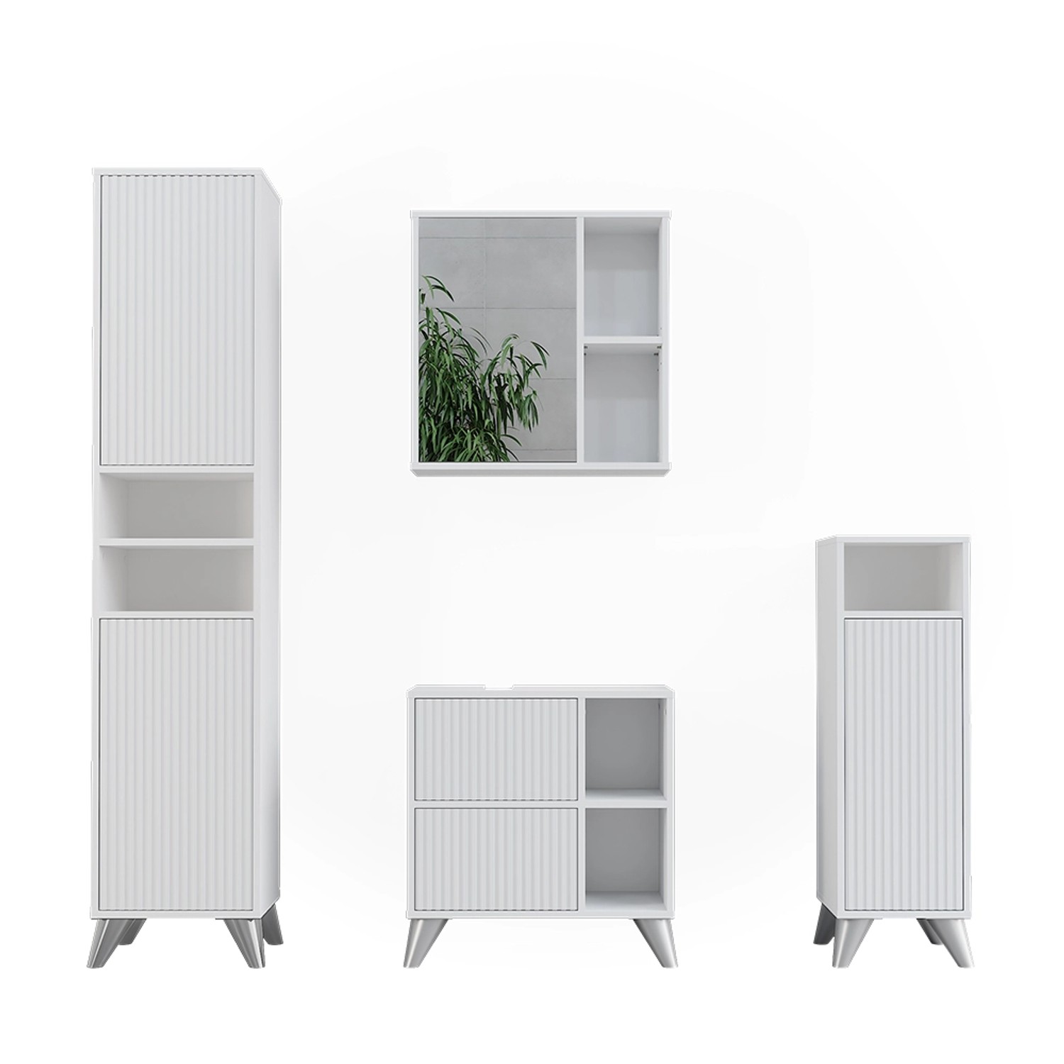 Vicco Badezimmerschrank-Set Leano Weiß 4-Teiliges Set günstig online kaufen