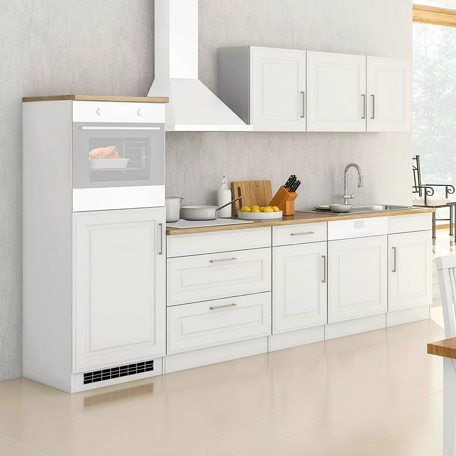Held Möbel Küchenzeile Rom 300 cm Landhaus Grau Matt ohne E-Geräte günstig online kaufen