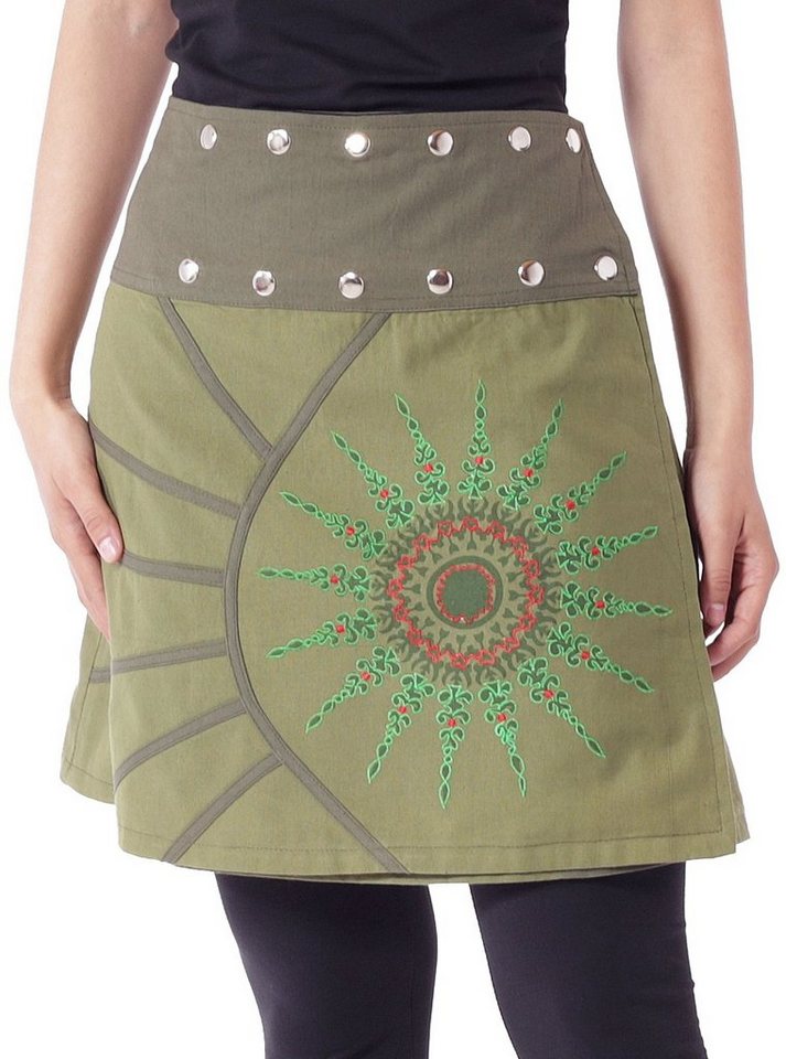 PUREWONDER Wickelrock Damen Rock mit Mandala-Blume bestickt sk193 Baumwolle günstig online kaufen