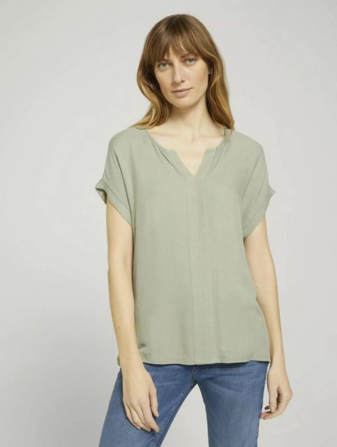 TOM TAILOR T-Shirt Henley T-Shirt im Materialmix günstig online kaufen