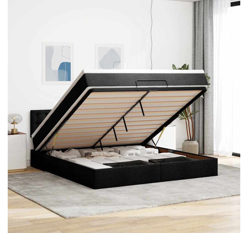 vidaXL Bett, Ottomane Bett mit Matratze & LEDs Schwarz 180x200 cm Stoff günstig online kaufen