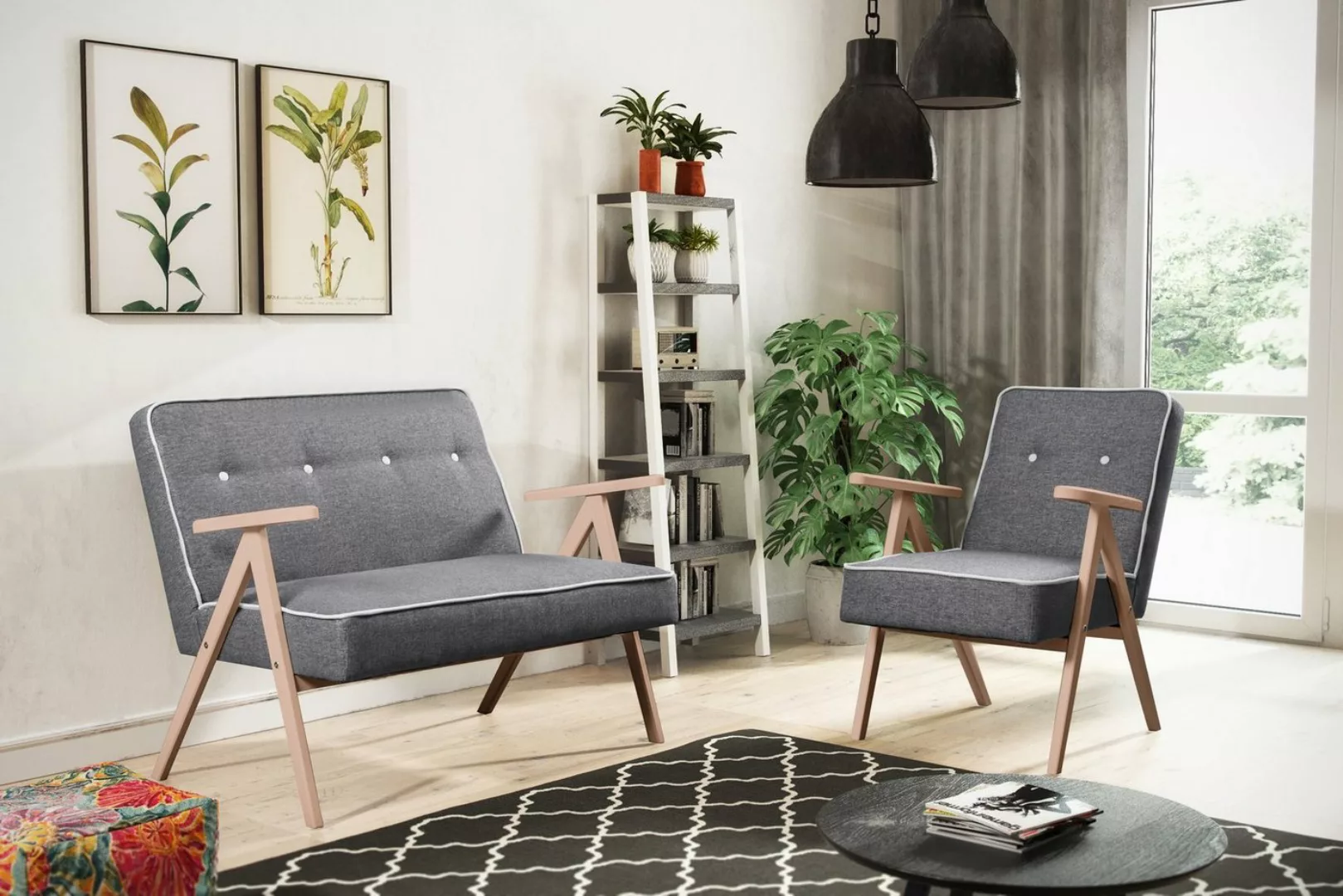 Beautysofa Polstergarnitur ADEL, Set besteht aus 2-Sitzer Sofa und 2x Sesse günstig online kaufen