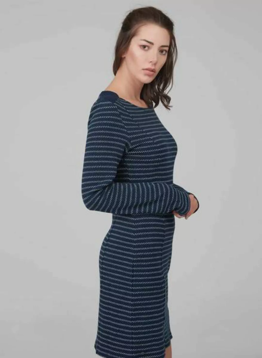 Langarm Kleid Mit Streifen -Look Aus 100% Bio Baumwolle günstig online kaufen