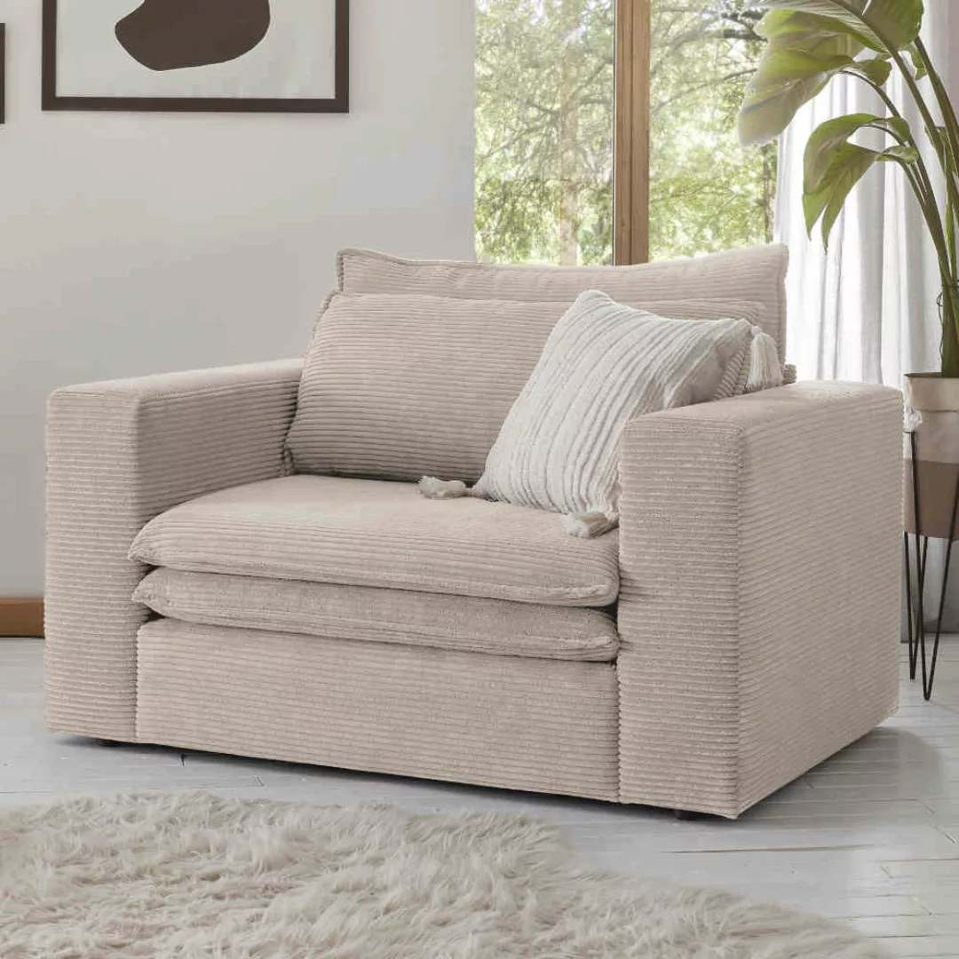 Cord Polstersessel Beige in modernem Design 125 cm breit günstig online kaufen