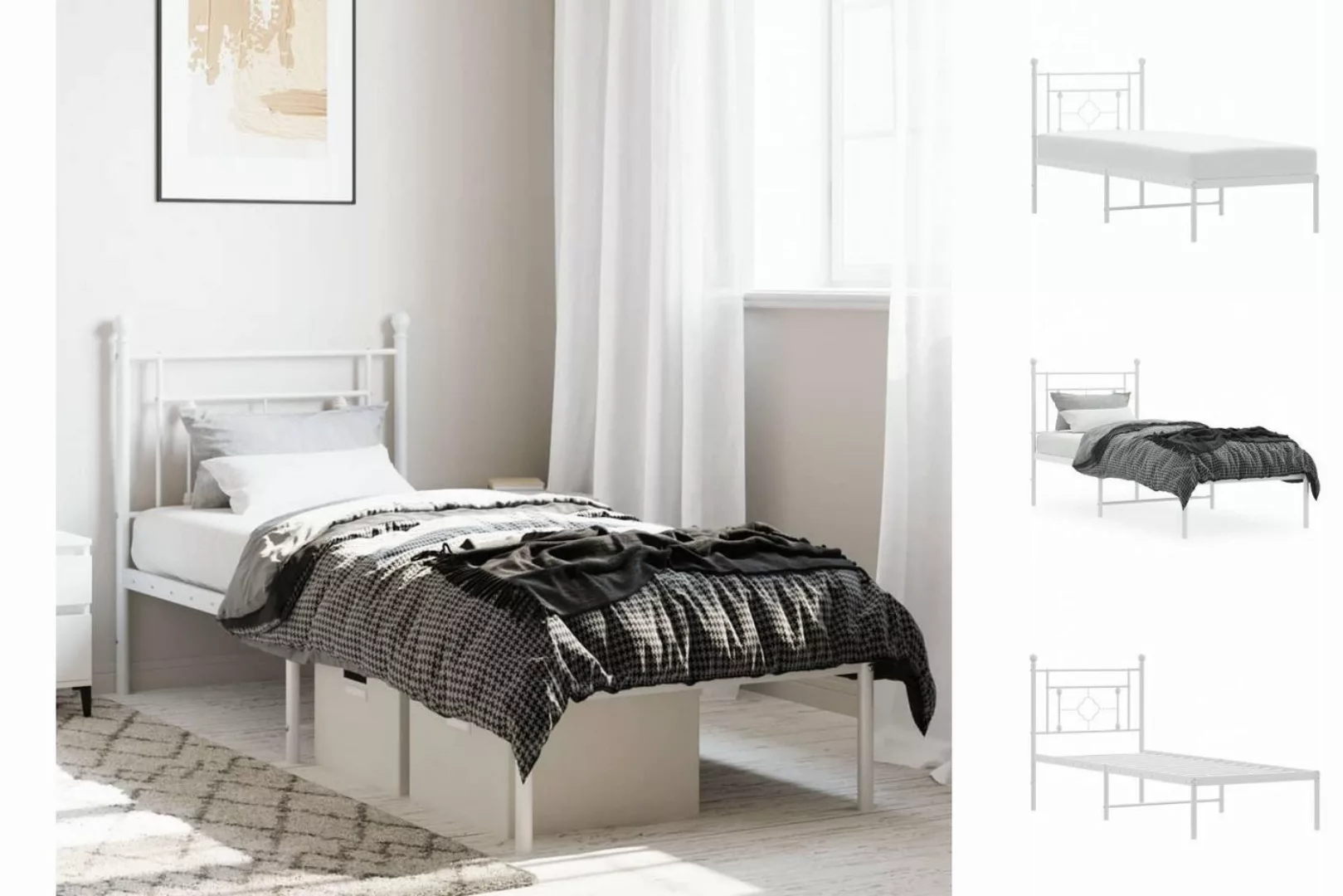 vidaXL Bettgestell Bettgestell mit Kopfteil Metall Weiß 80x200 cm Bett Bett günstig online kaufen