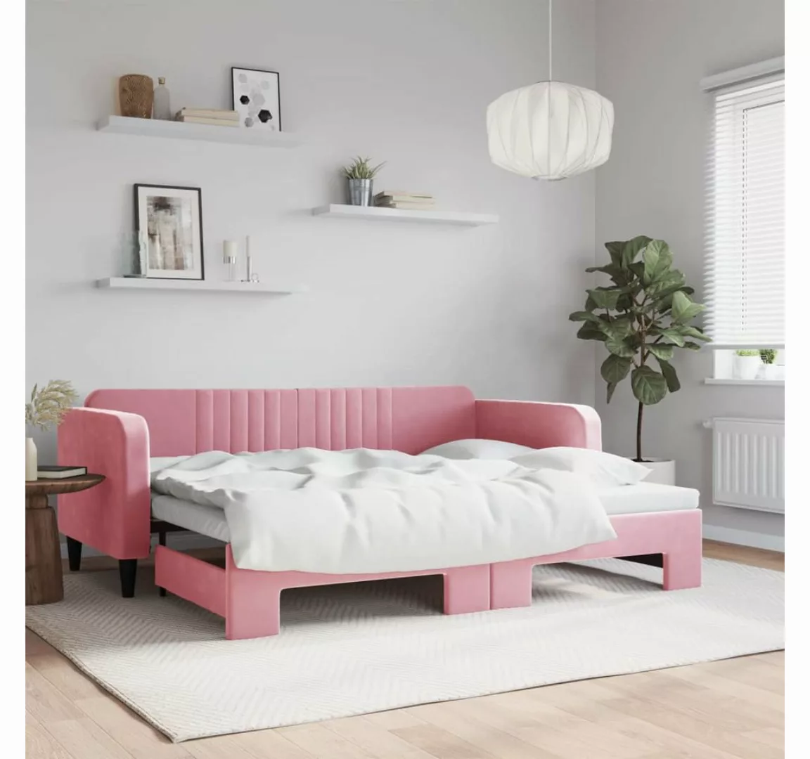 vidaXL Gästebett Gästebett Tagesbett Ausziehbar Rosa 90x200 cm Samt Bett Be günstig online kaufen