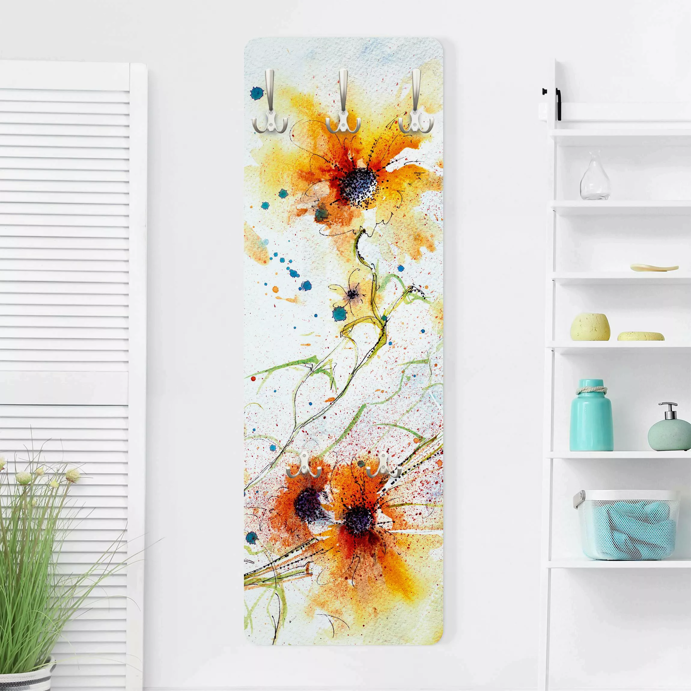 Wandgarderobe Holzpaneel Blumen Painted Flowers günstig online kaufen