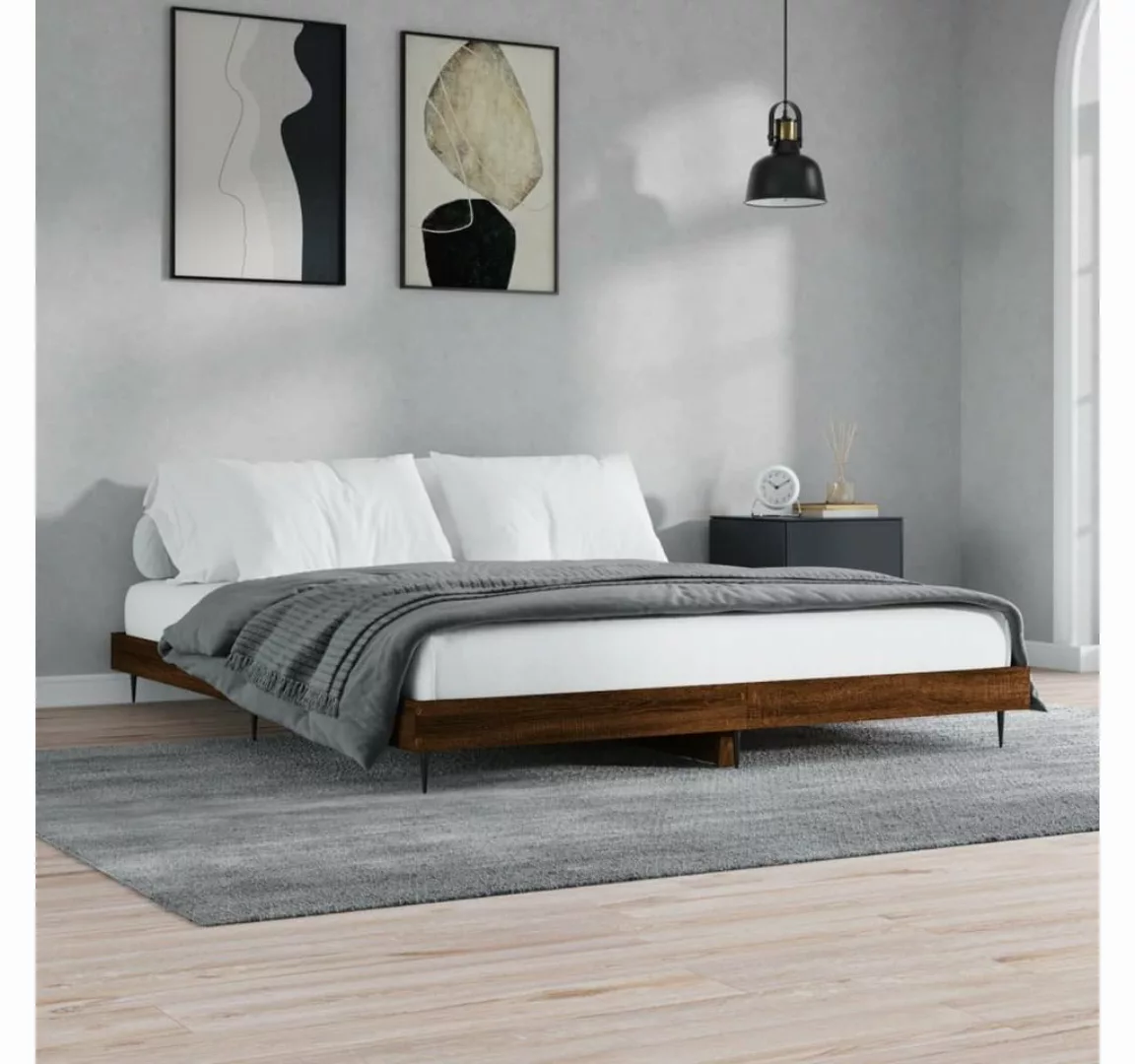 furnicato Bett Bettgestell Braun Eichen-Optik 200x200 cm Holzwerkstoff günstig online kaufen