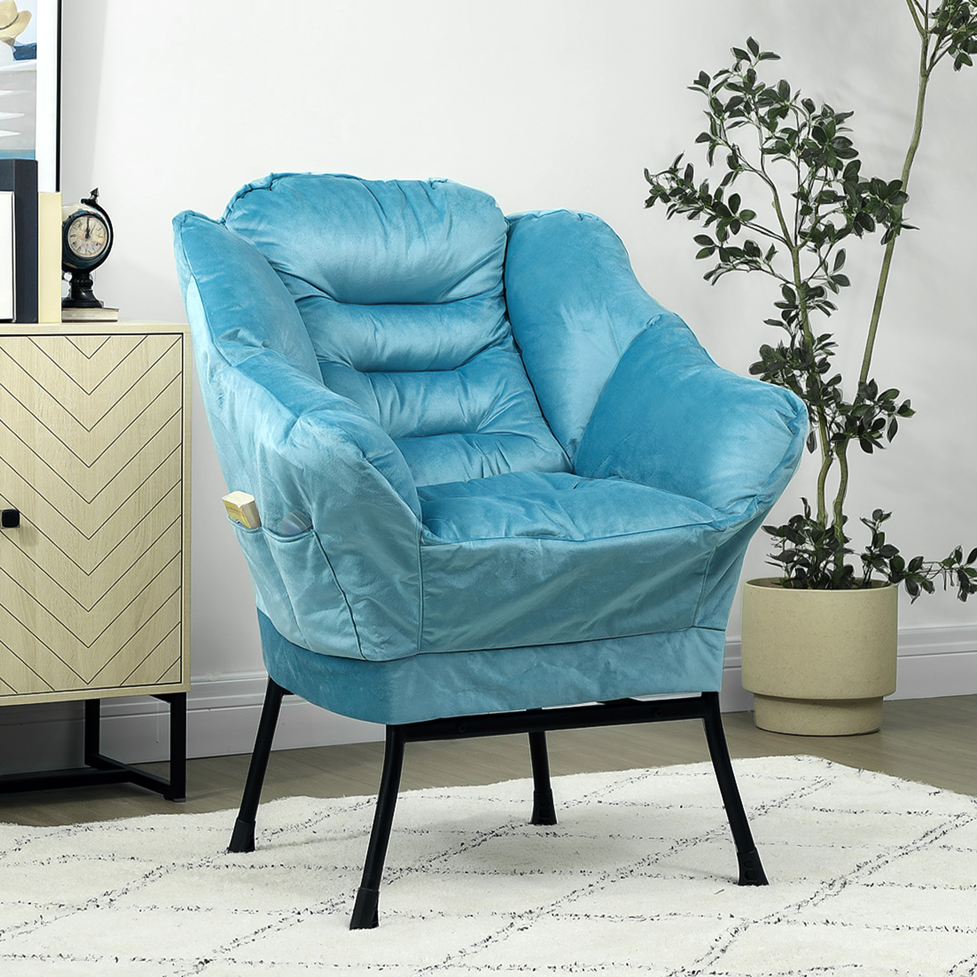 HOMCOM Sessel Wohnzimmer Loungesessel Gepolstert Relaxsessel mit Seitentasc günstig online kaufen