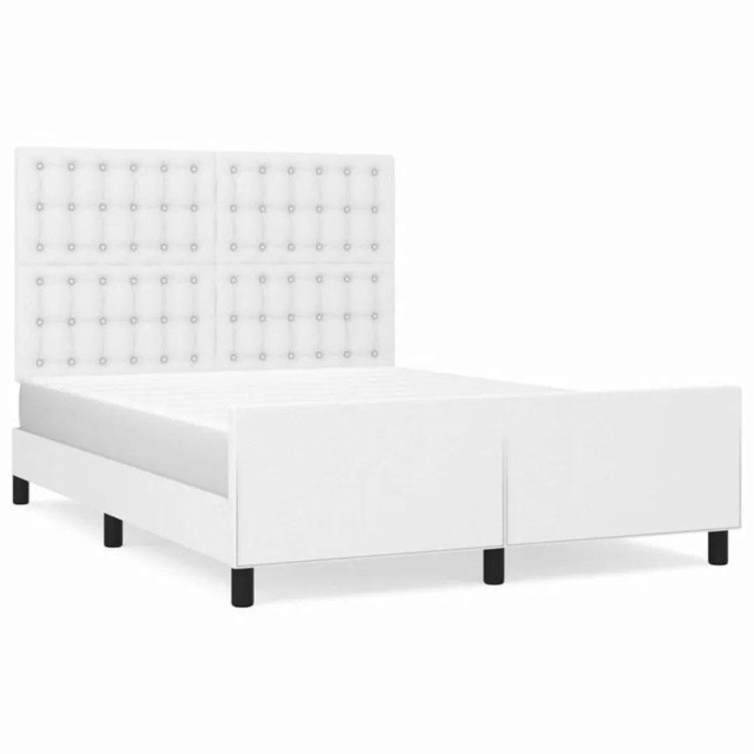 vidaXL Bettgestell Bettrahmen mit Kopfteil Weiß 140x190 cm Kunstleder Bett günstig online kaufen