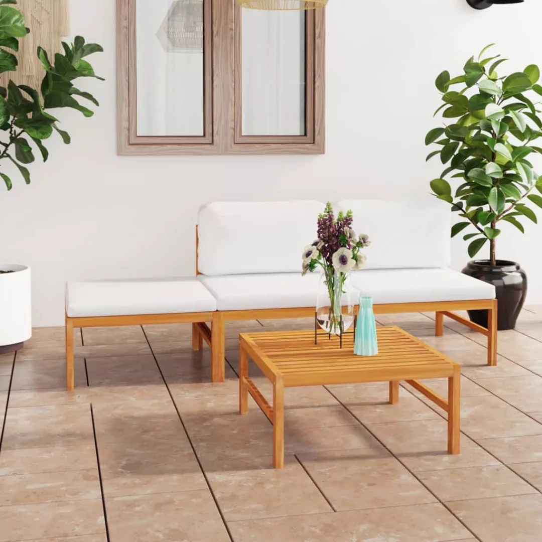 4-tlg. Garten-lounge-set Mit Creme Kissen Massivholz Teak günstig online kaufen