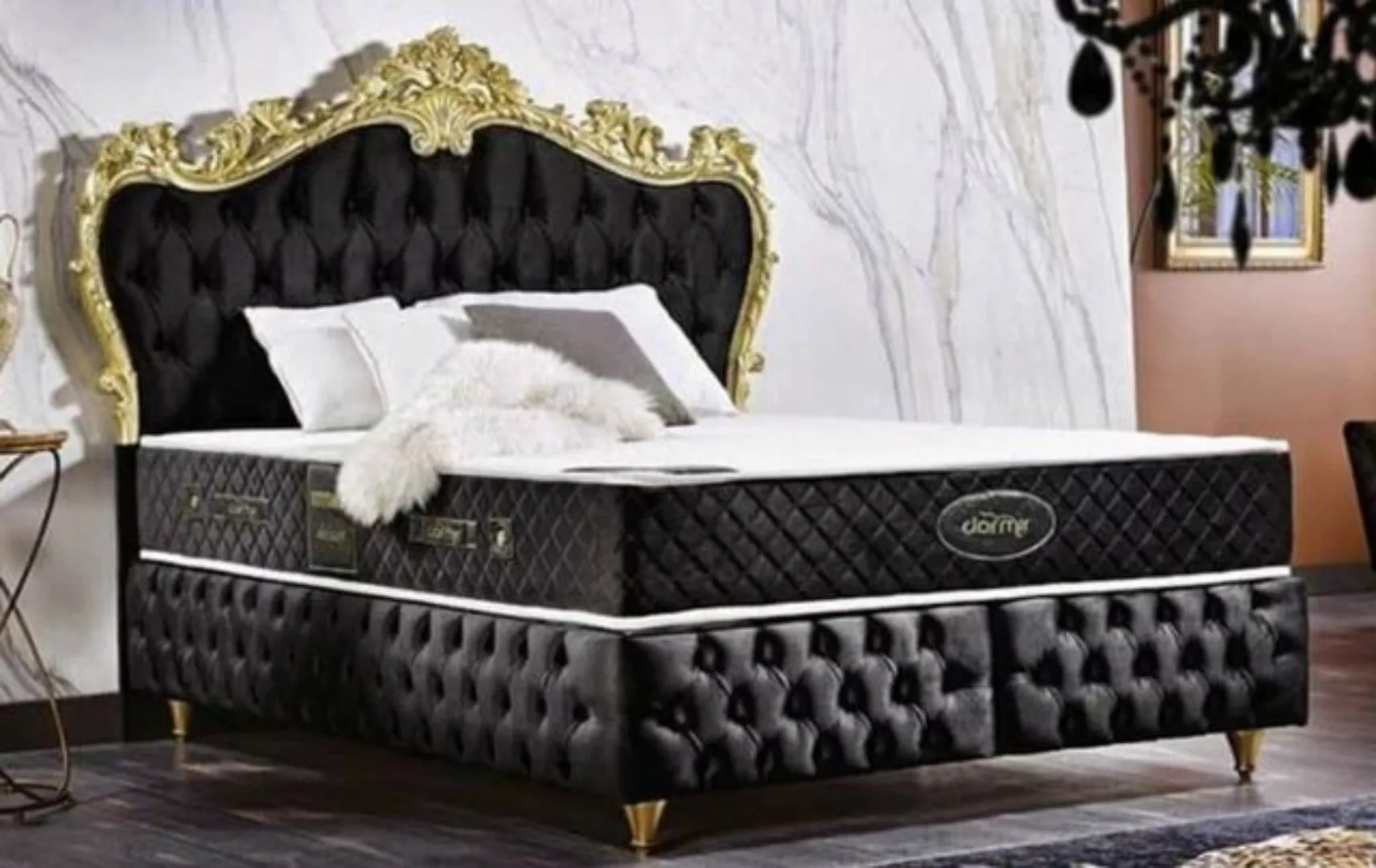 Casa Padrino Bett Doppelbett Schwarz / Gold - Prunkvolles Samt Bett mit Mat günstig online kaufen