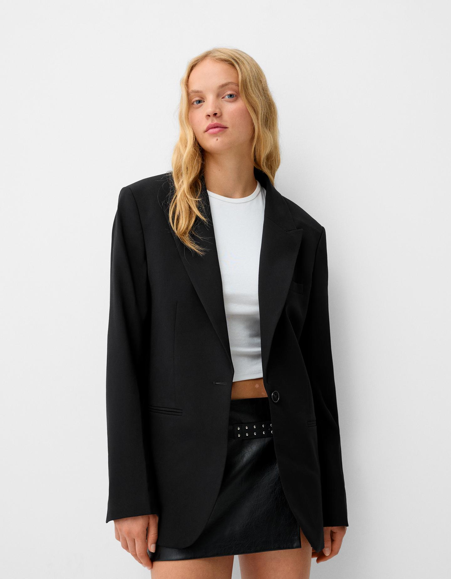 Bershka Blazer Mit Taschen Damen M Schwarz günstig online kaufen