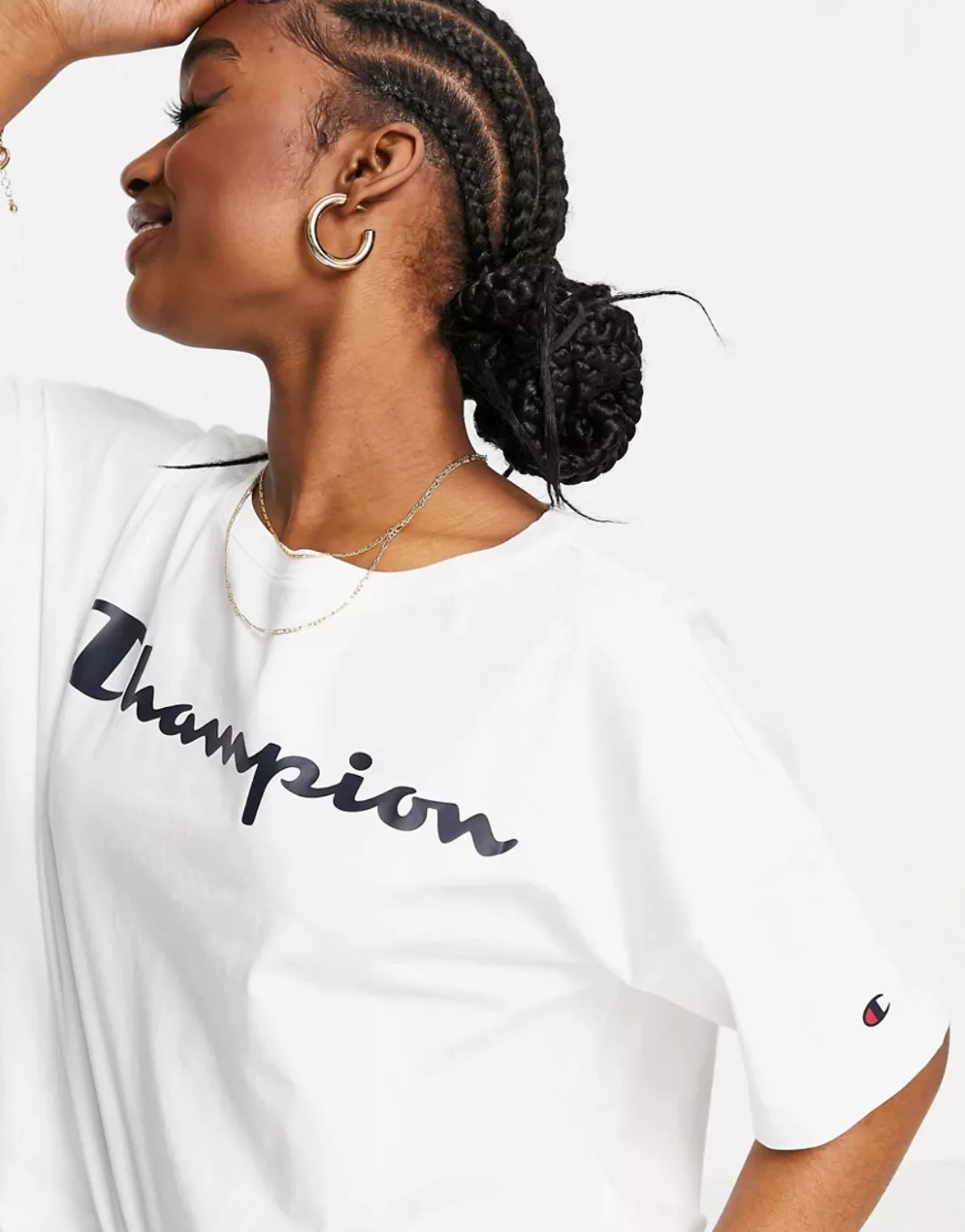 Champion – Kastenförmiges Oberteil mit kurzem Schnitt in Weiß günstig online kaufen