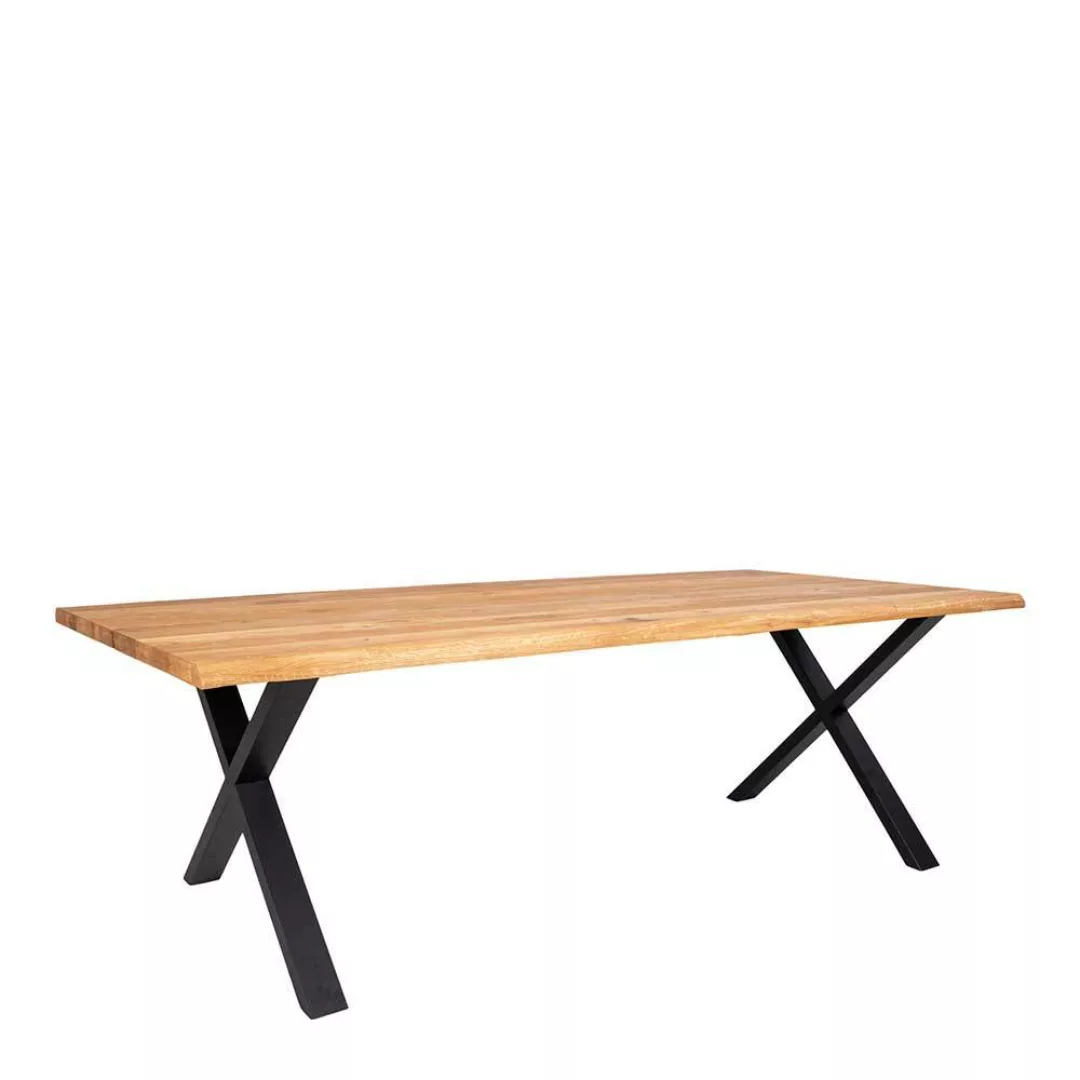 Tisch Massivholz Eiche mit X Gestell Schwarz günstig online kaufen