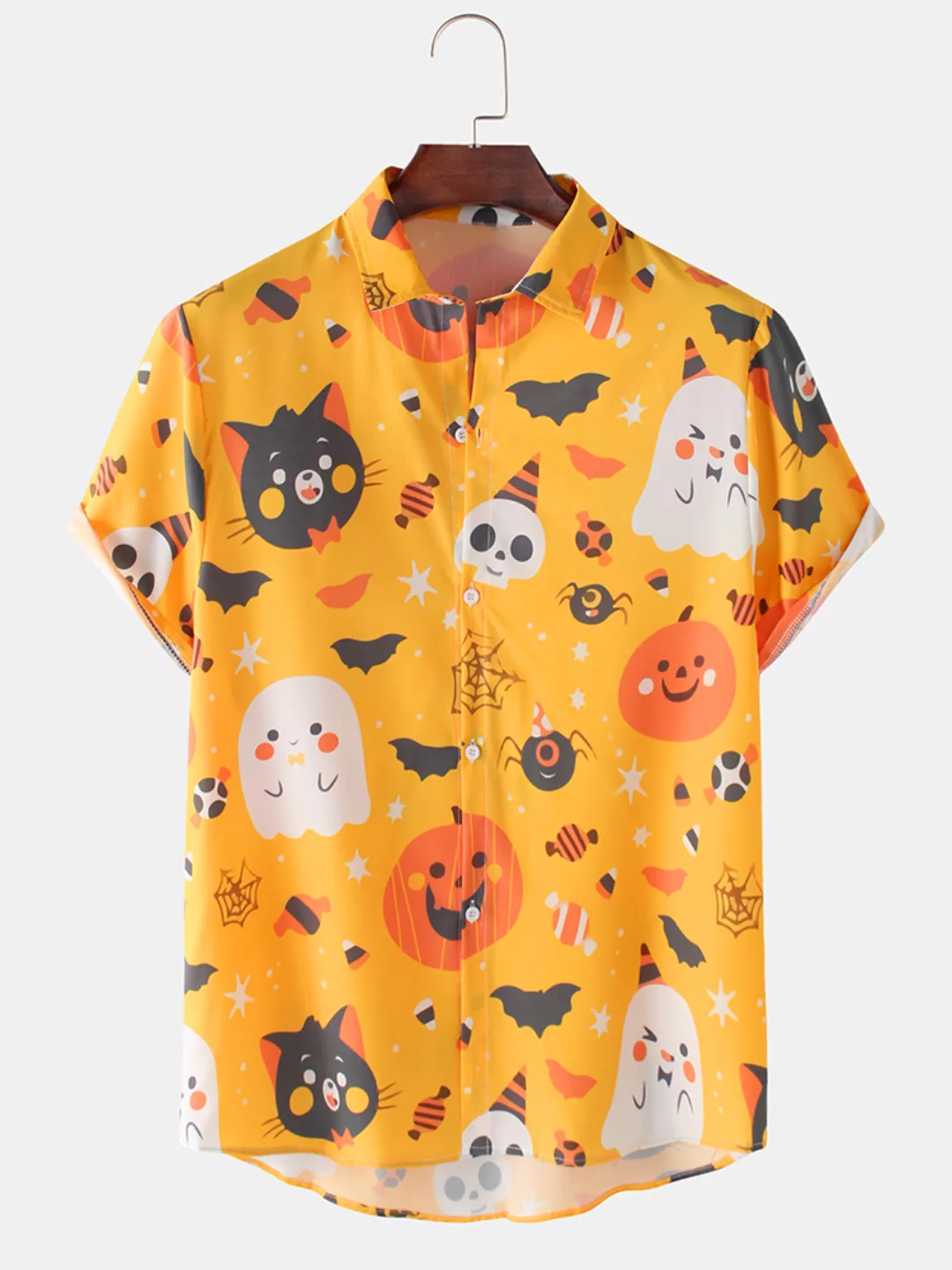 Männer Spaß Cartoon Halloween gedruckt Casual Curved Hem Shirt günstig online kaufen