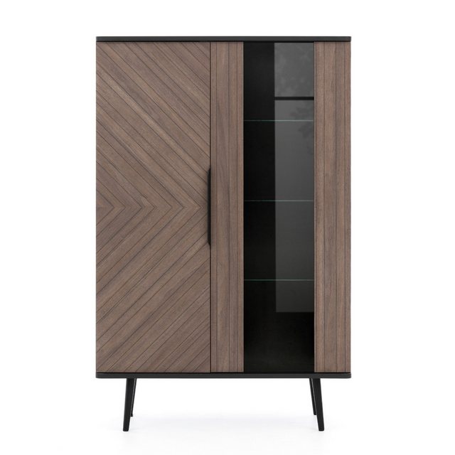 Furnix Standvitrine Pabllo Highboard mit Glastüren und schwarzen Metallfüße günstig online kaufen