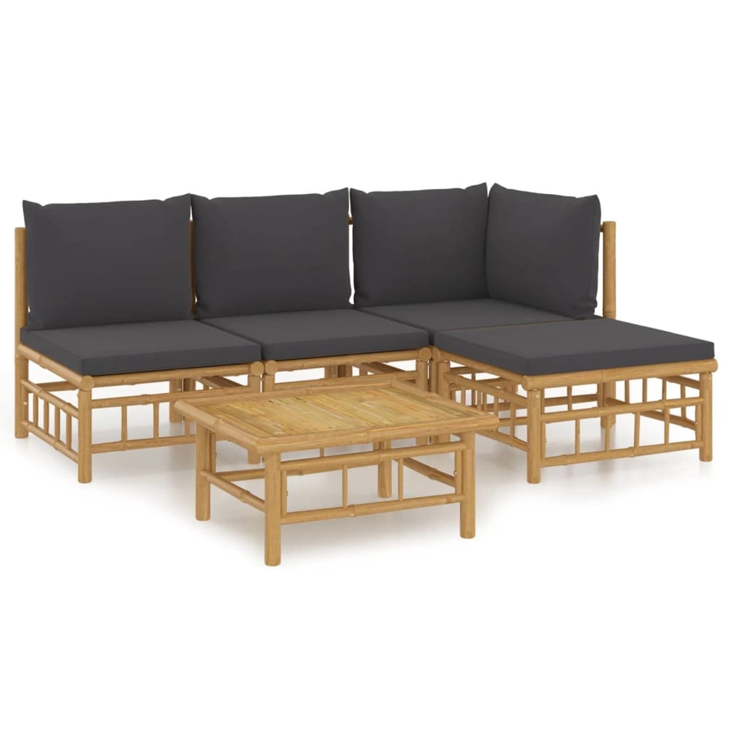 Vidaxl 5-tlg. Garten-lounge-set Mit Dunkelgrauen Kissen Bambus günstig online kaufen