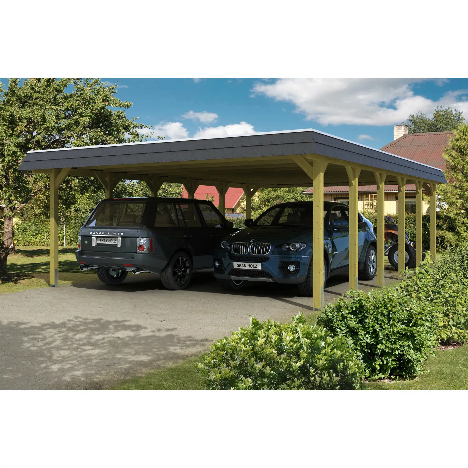 Skan Holz Carport Spreewald 585 cm x 893 cm schwarze Blende günstig online kaufen