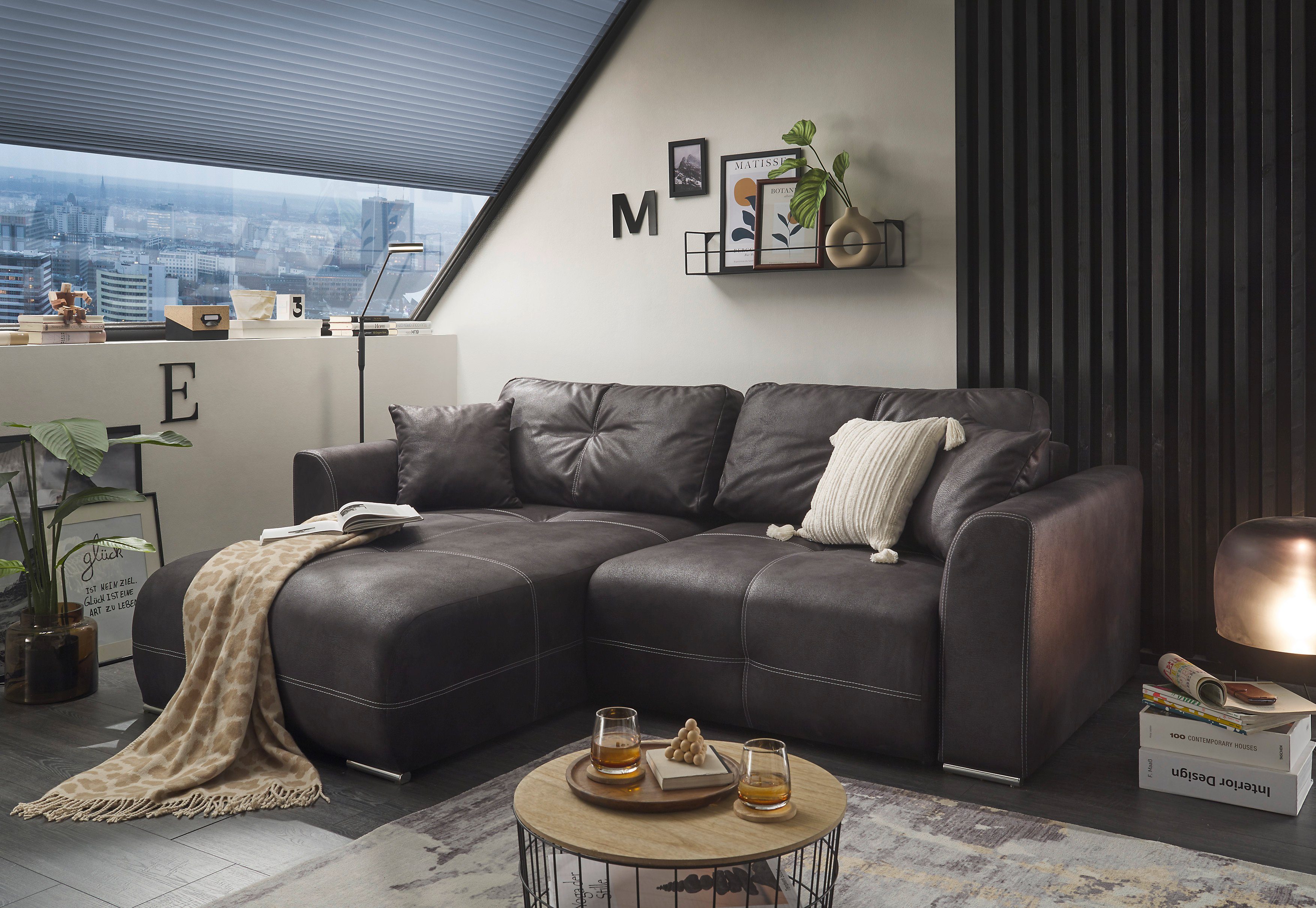 ED EXCITING DESIGN Ecksofa "Dolan L-Form", mit Bettfunktion, Bettkasten & 2 günstig online kaufen