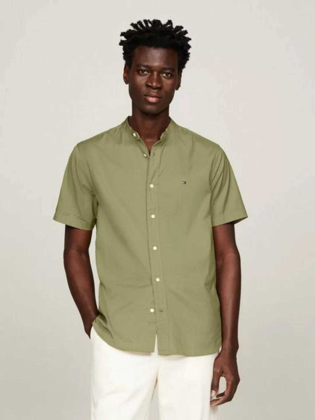 Tommy Hilfiger Kurzarmhemd "FLEX POPLIN MAO RF SHIRT", Markenstickerei günstig online kaufen