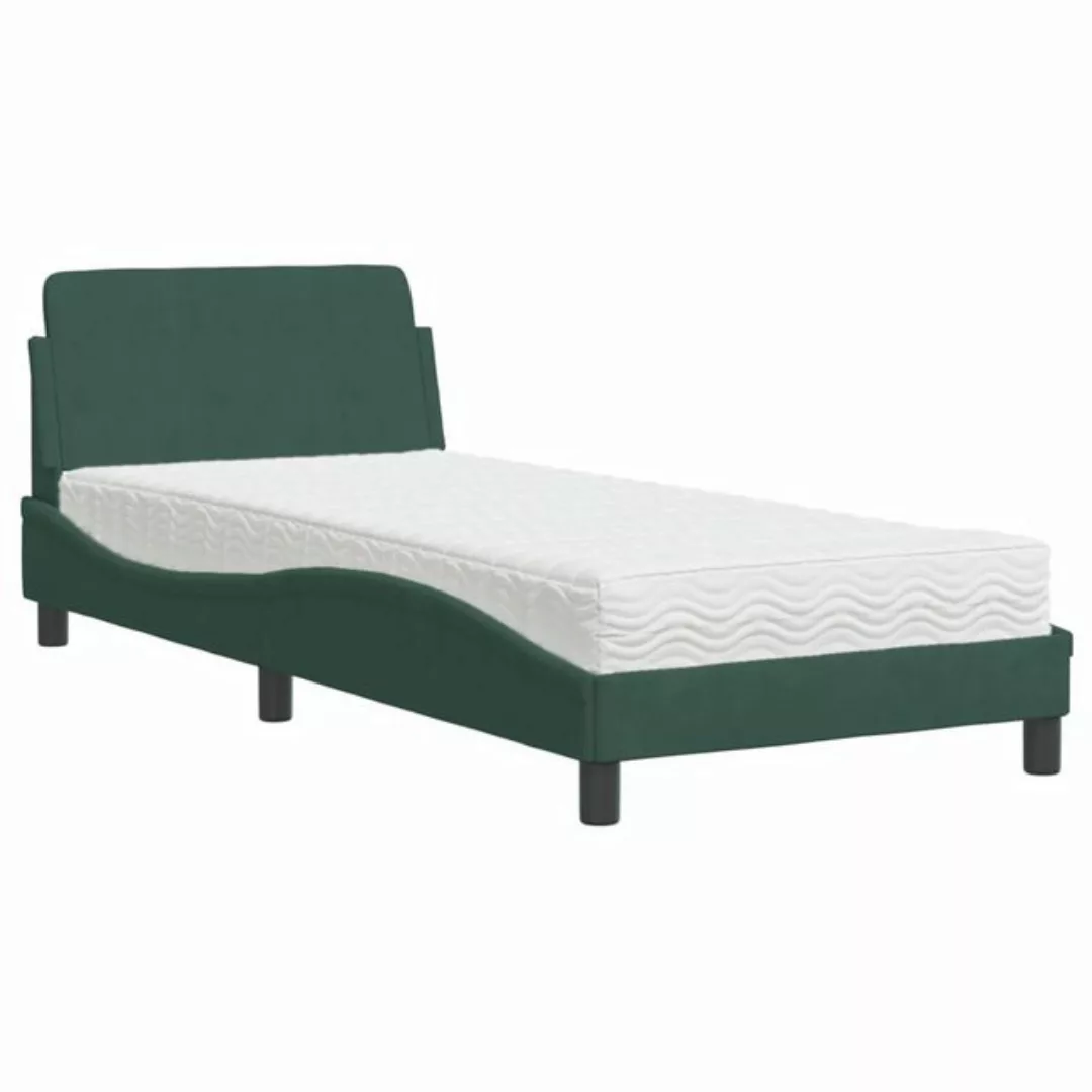 vidaXL Bett Bett mit Matratze Dunkelgrün 90x200 cm Samt günstig online kaufen