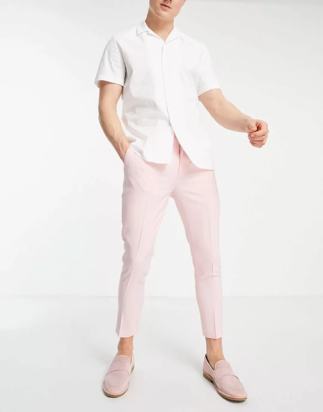 ASOS DESIGN – Elegante Hose mit superengem Schnitt und rosa Kreuzschraffur günstig online kaufen