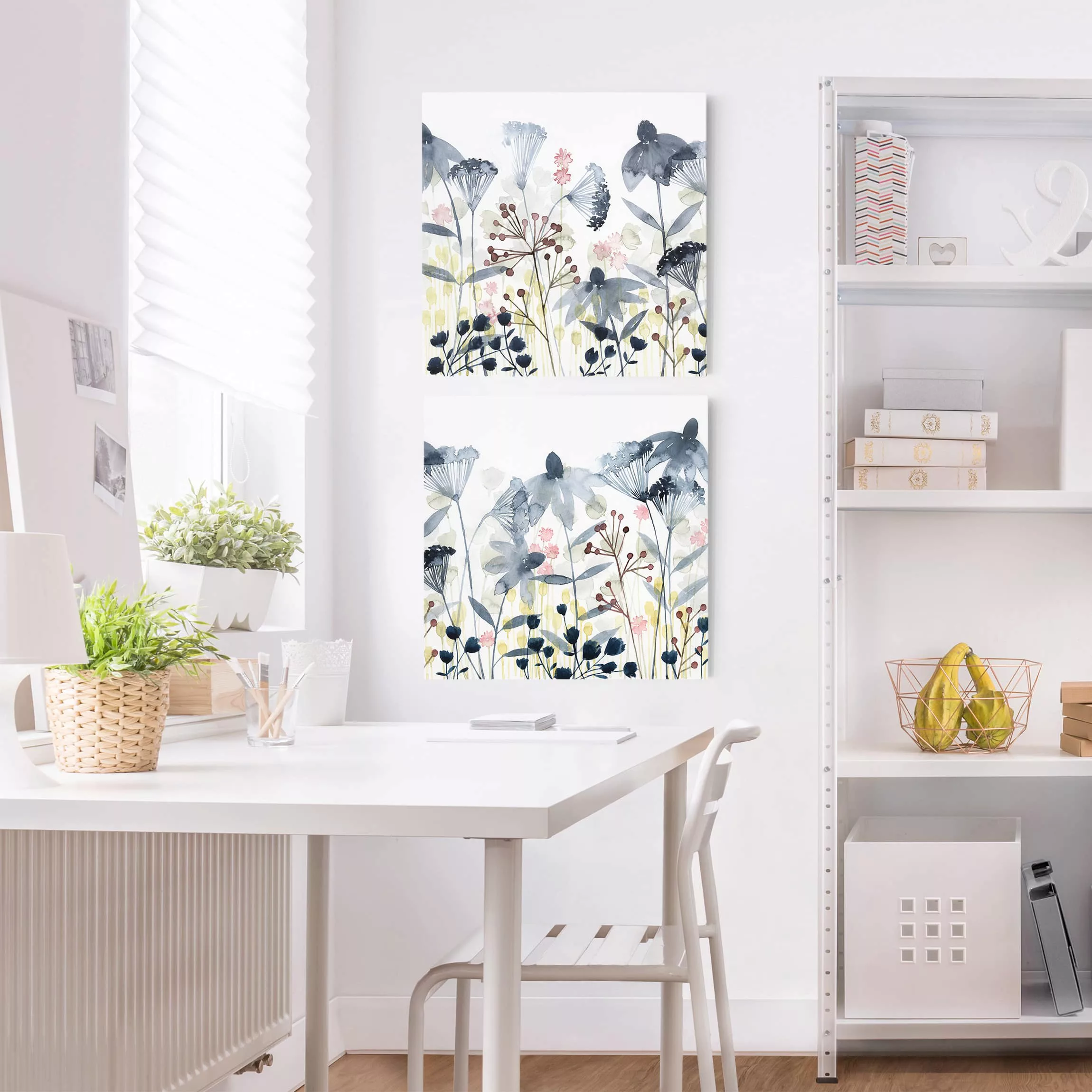 2-teiliges Leinwandbild Blumen - Quadrat Wildblumen Aquarell Set I günstig online kaufen
