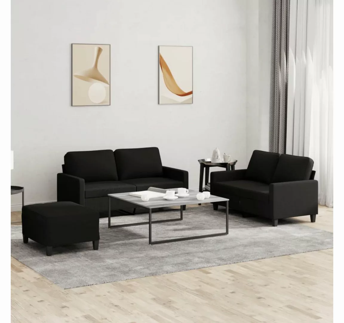 vidaXL Sofa Sofagarnitur mit Kissen Stoff, Standard + Fußhocker, Schwarz günstig online kaufen