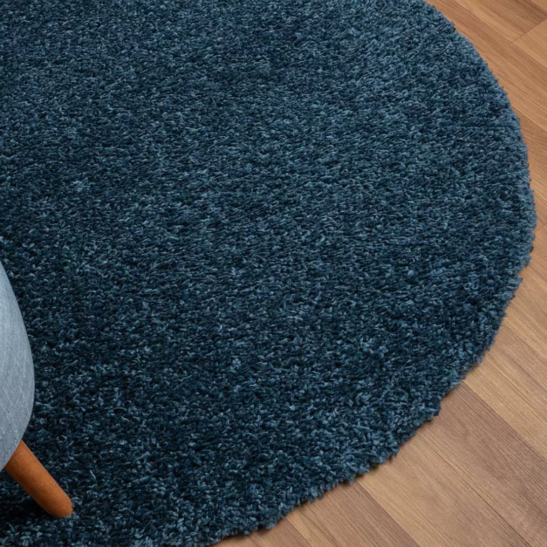 Runder Shaggy Teppich in Dunkelblau modernes Design günstig online kaufen
