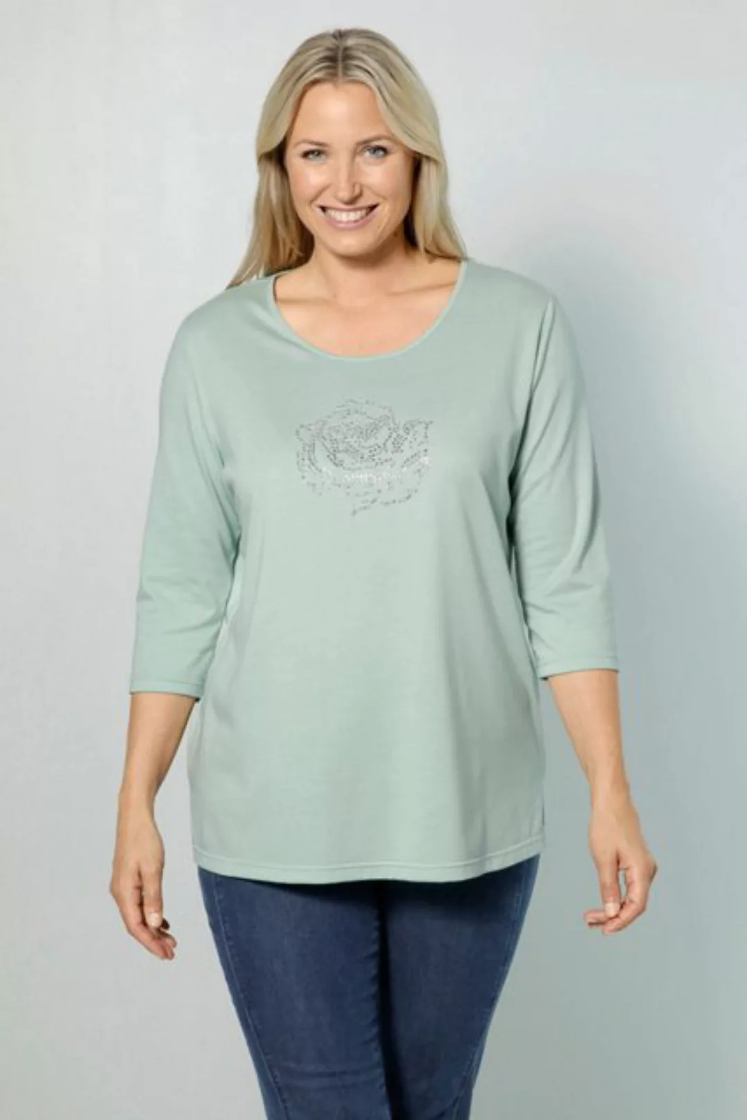 meyermode Rundhalsshirt T-Shirt Rosen-Motiv Rundhals 3/4-Ärmel günstig online kaufen