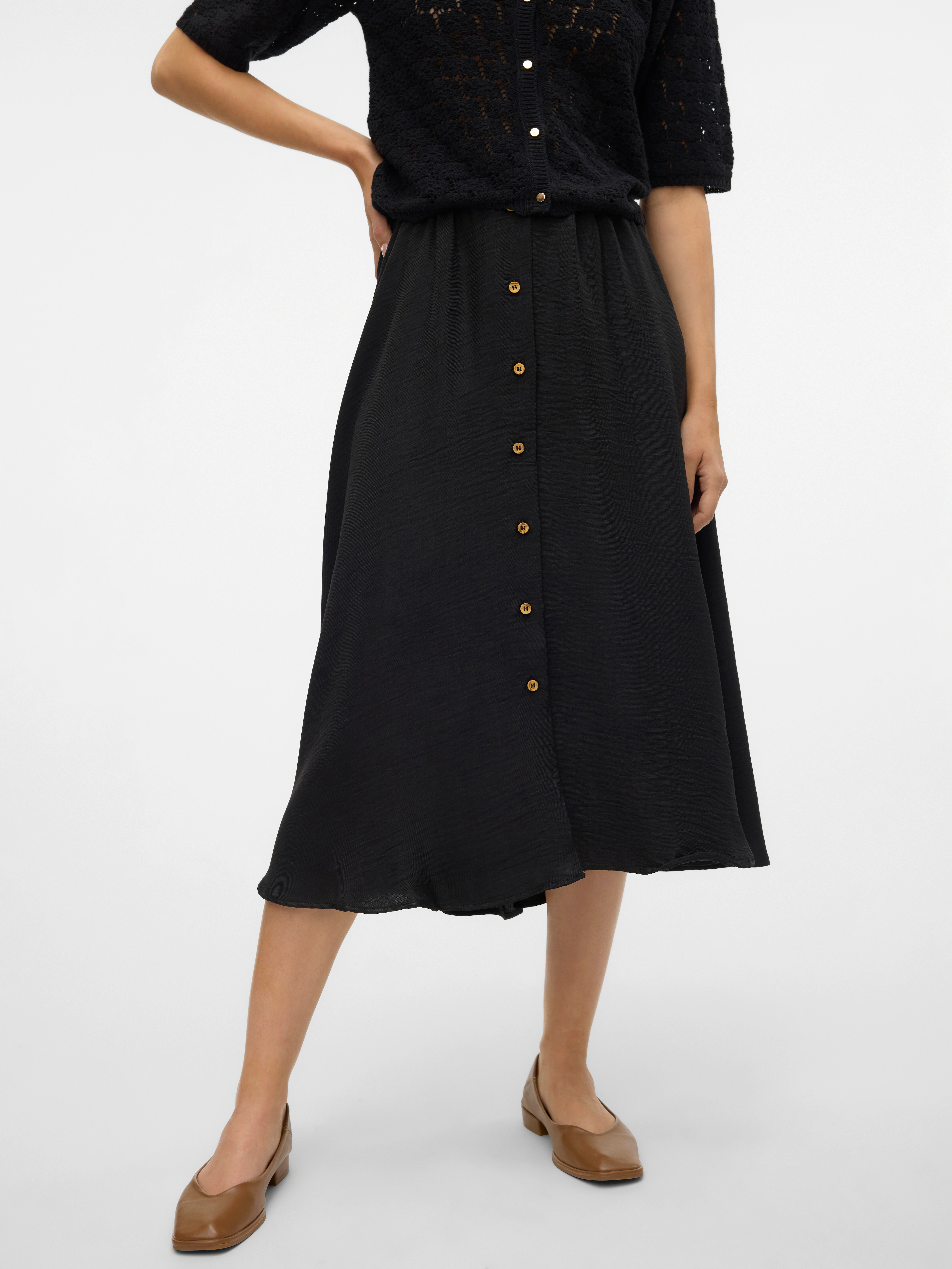 Vero Moda Maxirock "VMMELANEY HW BUTTON CALF SKIRT WVN NOOS" günstig online kaufen