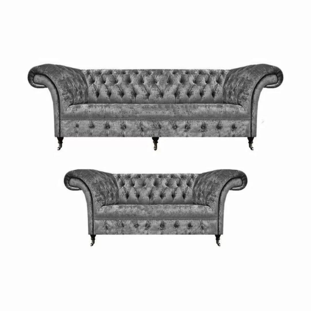 JVmoebel Chesterfield-Sofa Chesterfield Grau Sofagarnitur Luxus Design Pols günstig online kaufen