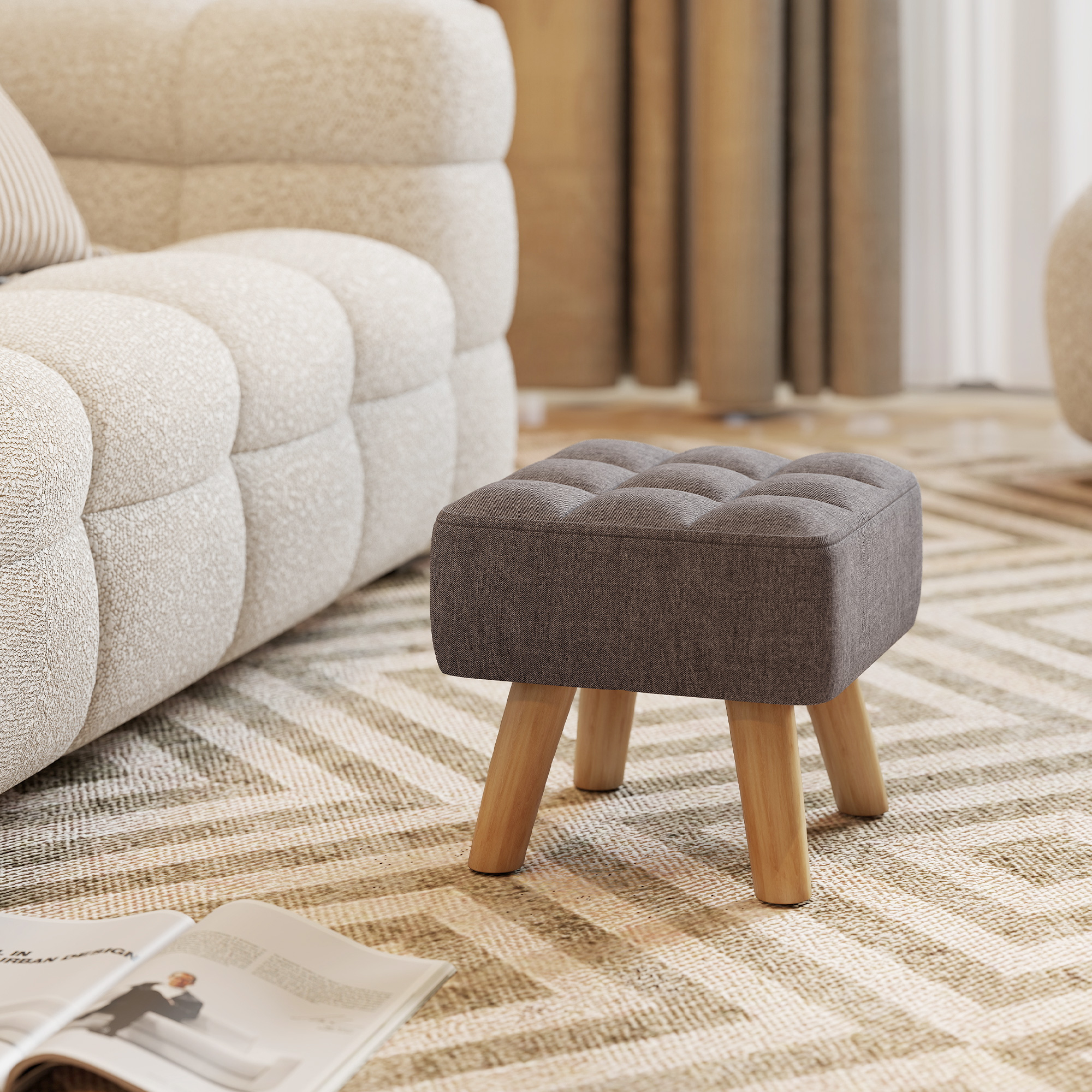 HOMCOM Fußhocker Hocker mit Leinenoptik, Holzbeine, Moderner Sitzhocker Pol günstig online kaufen