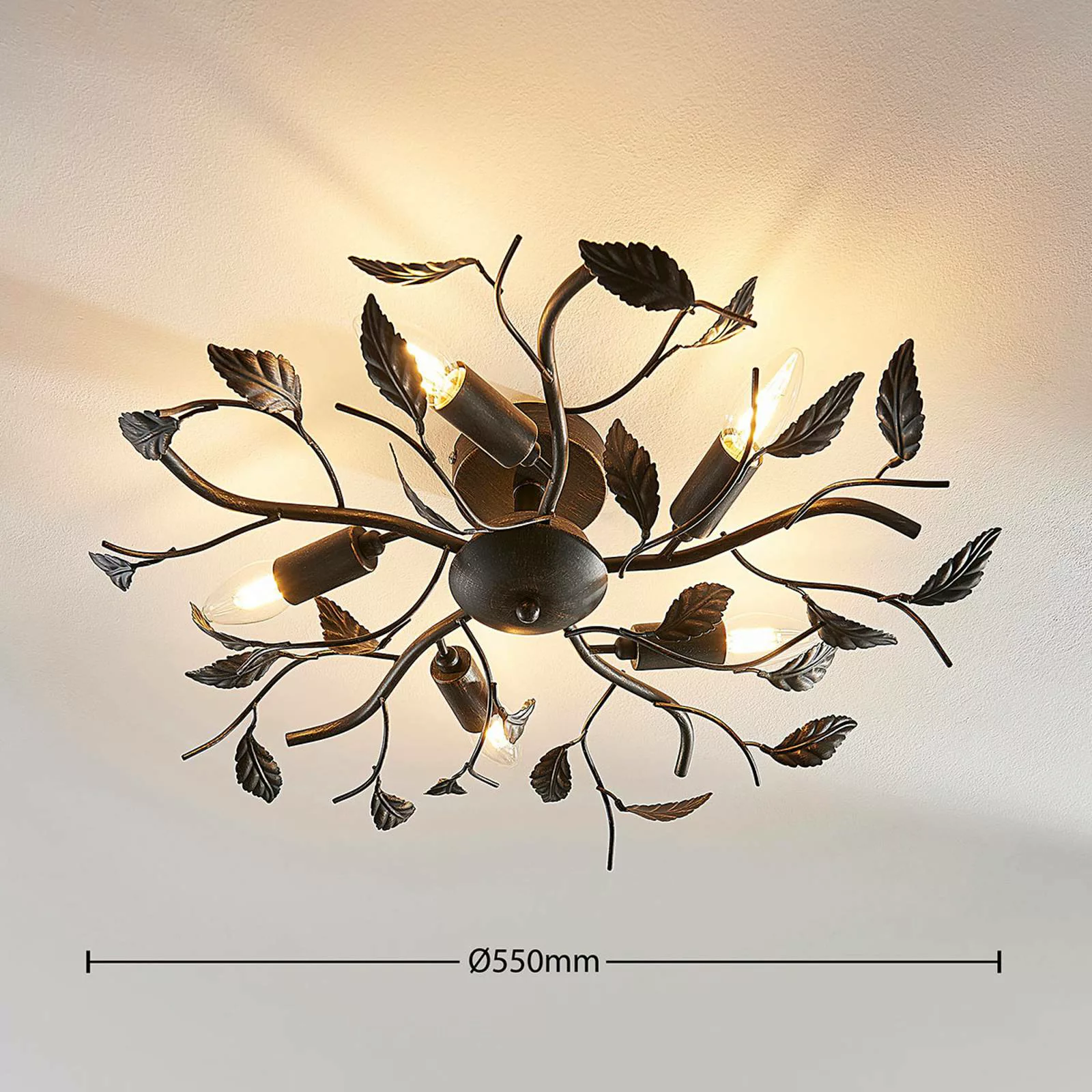 Lindby Deckenlampe Yos, 5-flg., 58 cm, schwarz-gold, Metall günstig online kaufen