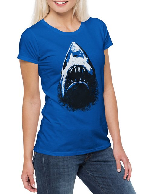 Urban Backwoods Print-Shirt Shark Face Damen T-Shirt Hai Jaws Sharks Geek N günstig online kaufen