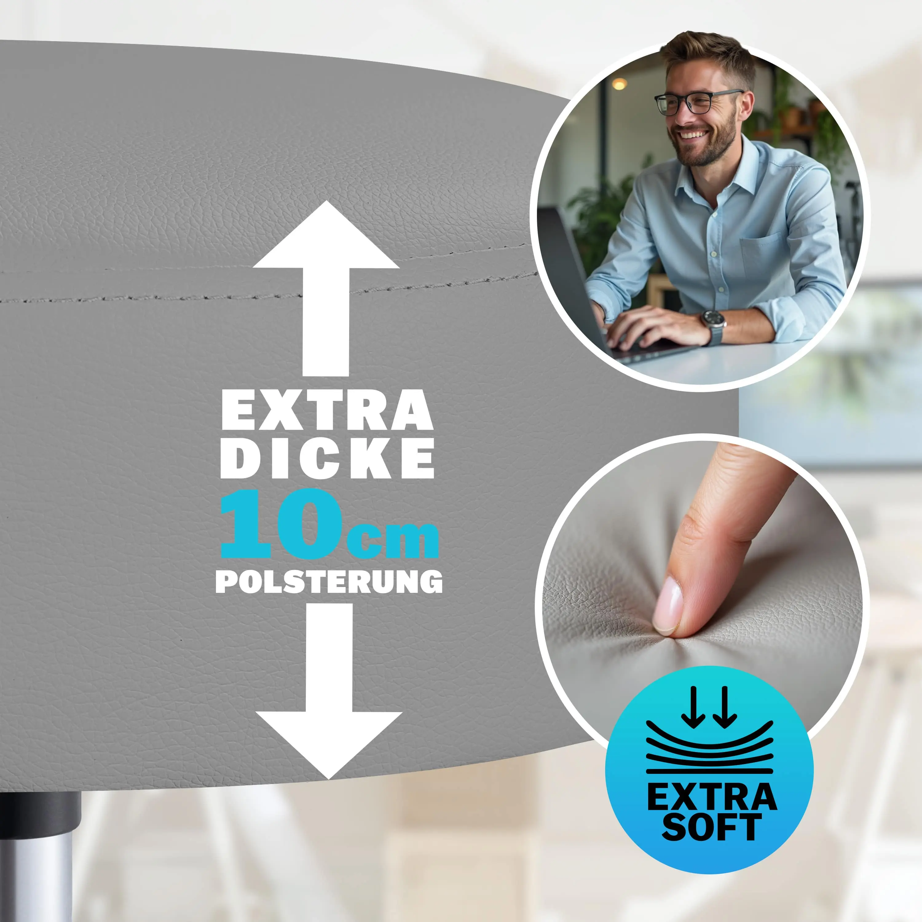 Rollhocker Kunstleder Grau 360° drehbar Fußablage günstig online kaufen