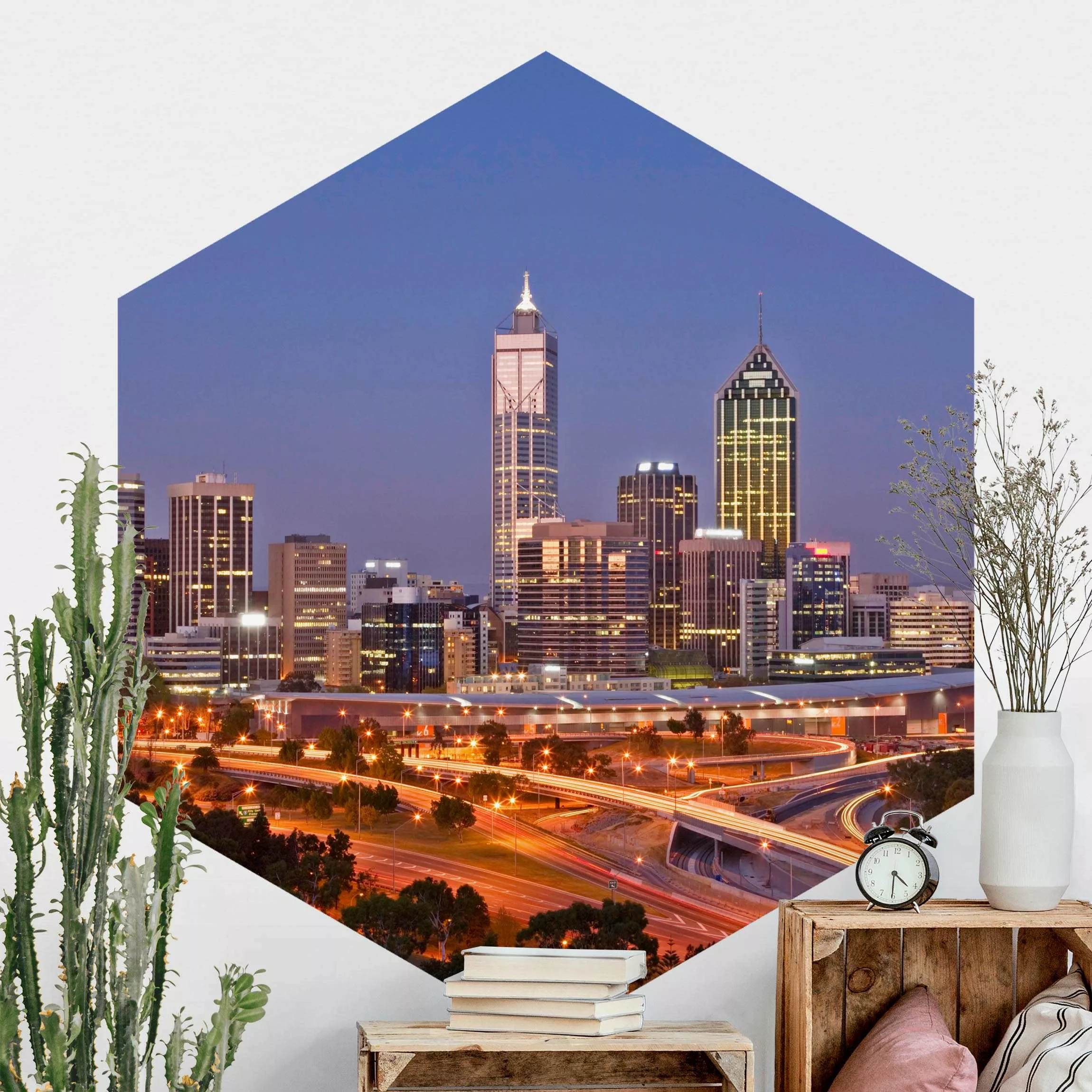 Hexagon Fototapete selbstklebend Perth Skyline günstig online kaufen