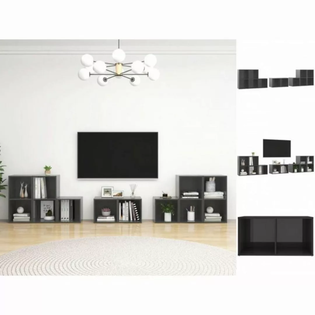vidaXL Kleiderschrank 8-tlg TV-Schrank-Set Hochglanz-Grau Spanplatte günstig online kaufen