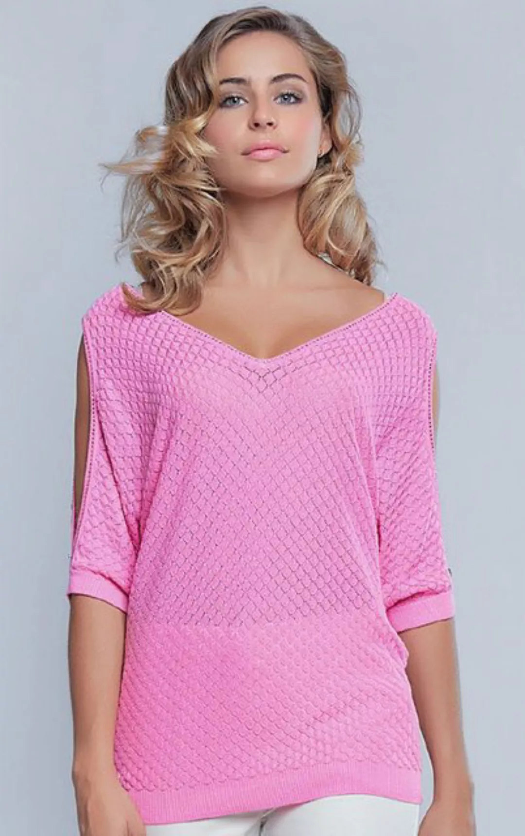 Passioni Kurzarmpullover in pink und transparent mit Swarovski Steinen günstig online kaufen