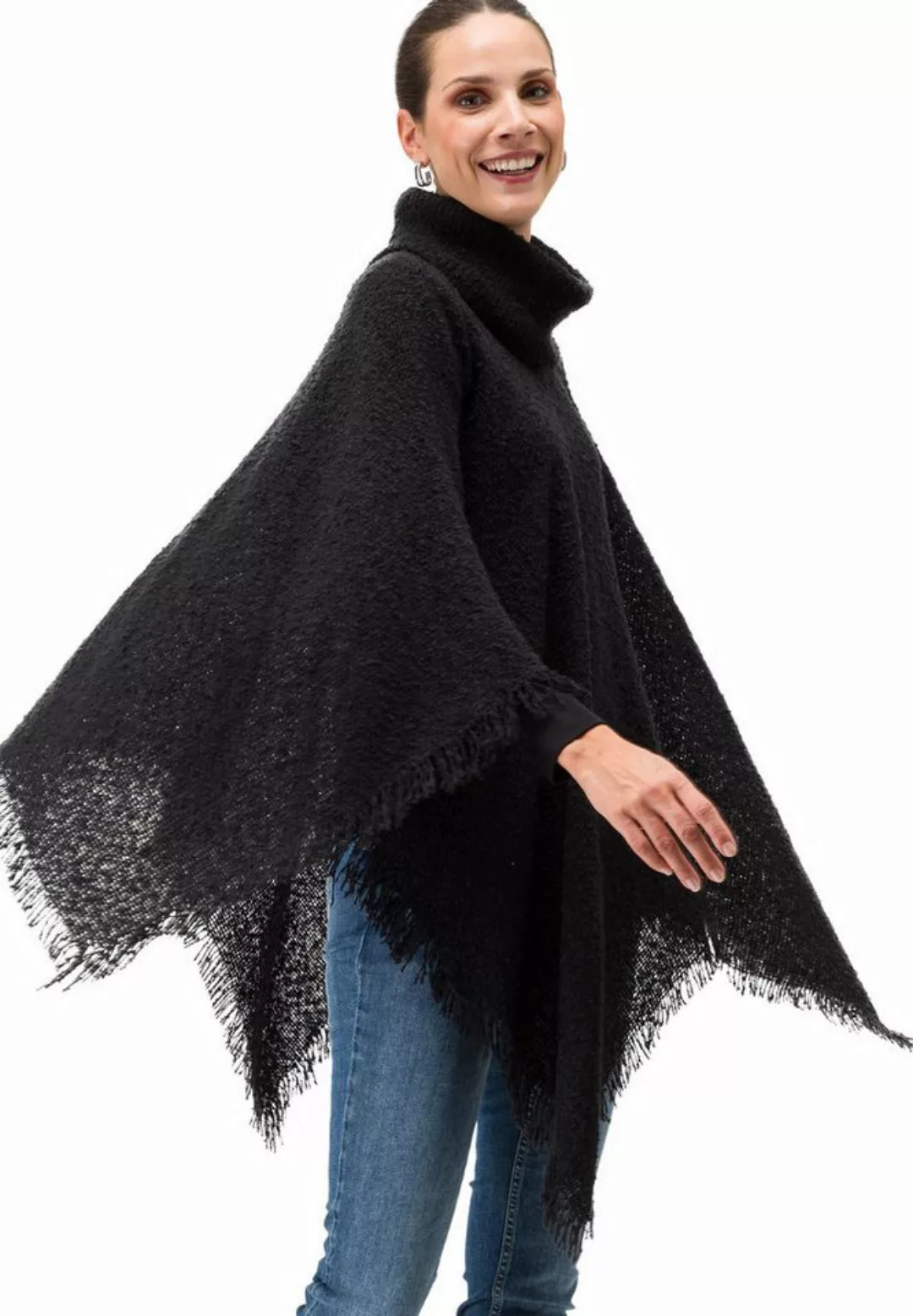 Zero 2-in-1-Strickjacke zero Poncho mit Fransen (1-tlg) Fransen günstig online kaufen