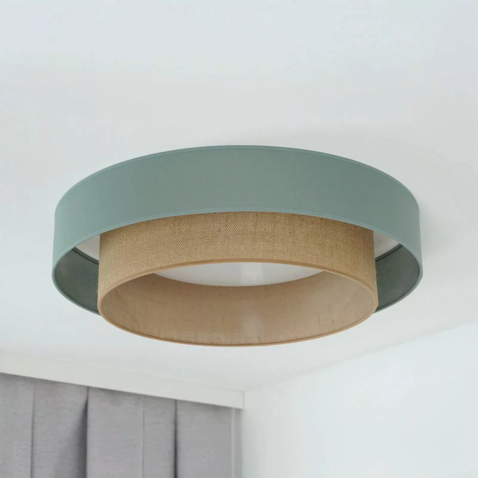 LED-Deckenleuchte Luneta, salbei/jute, Ø 60 cm, 3-step-dim günstig online kaufen