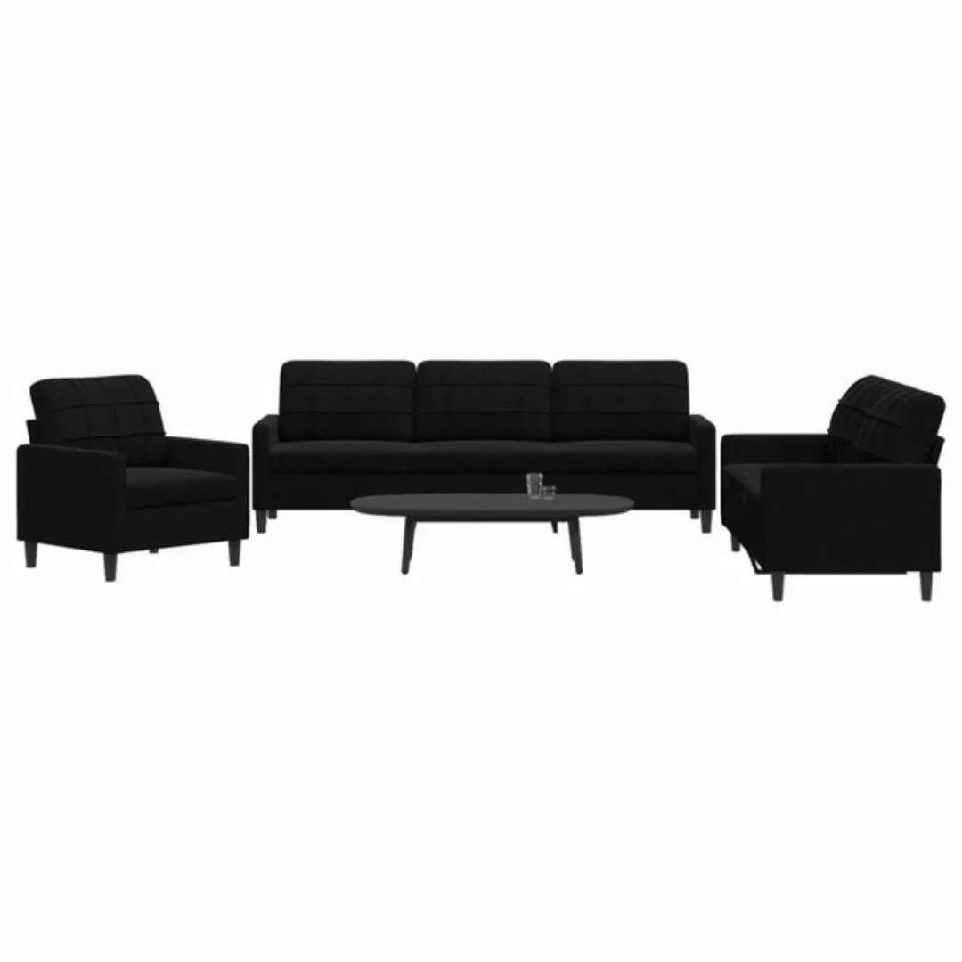 vidaXL Sofa, 3-tlg. Sofagarnitur mit Kissen Schwarz Samt günstig online kaufen