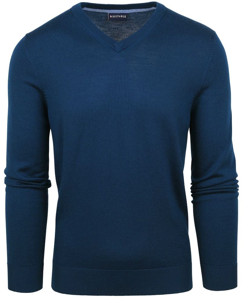 Suitable Merino Pullover V-Ausschnitt Indigo Blau - Größe L günstig online kaufen