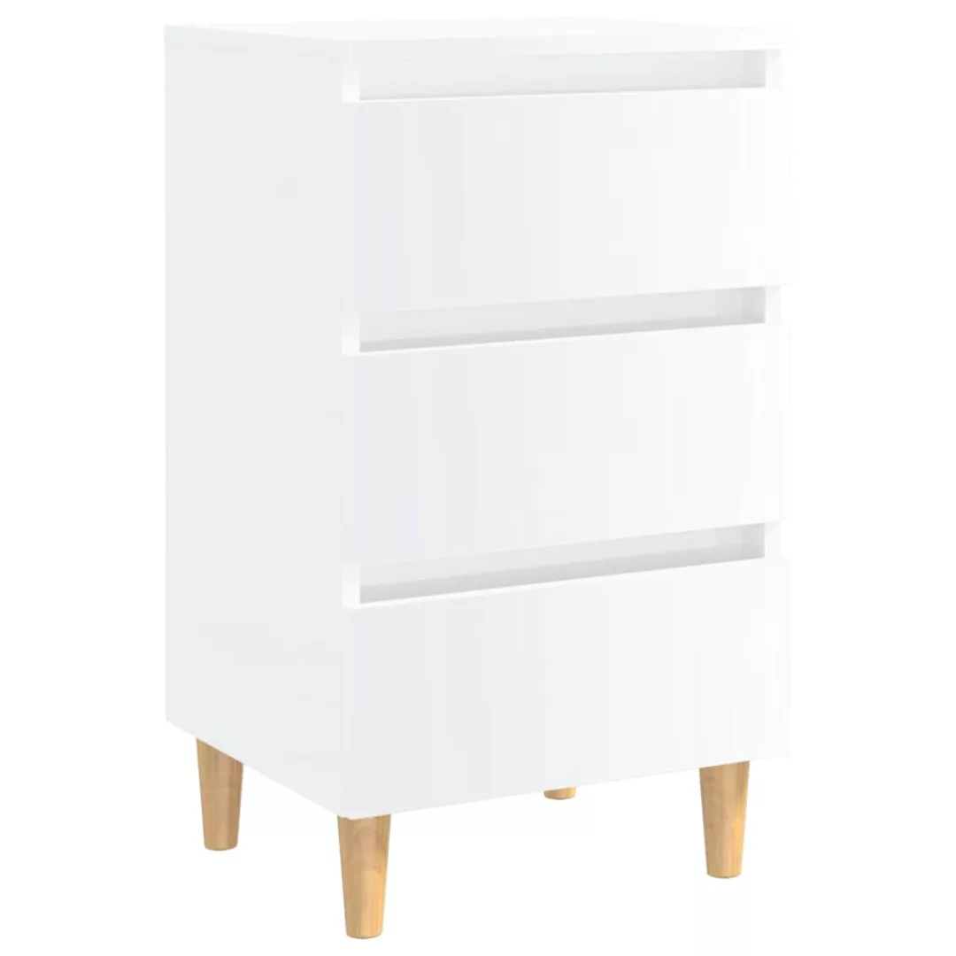 Nachttisch Mit Massivholz-beinen Hochglanz-weiß 40x35x69 Cm günstig online kaufen